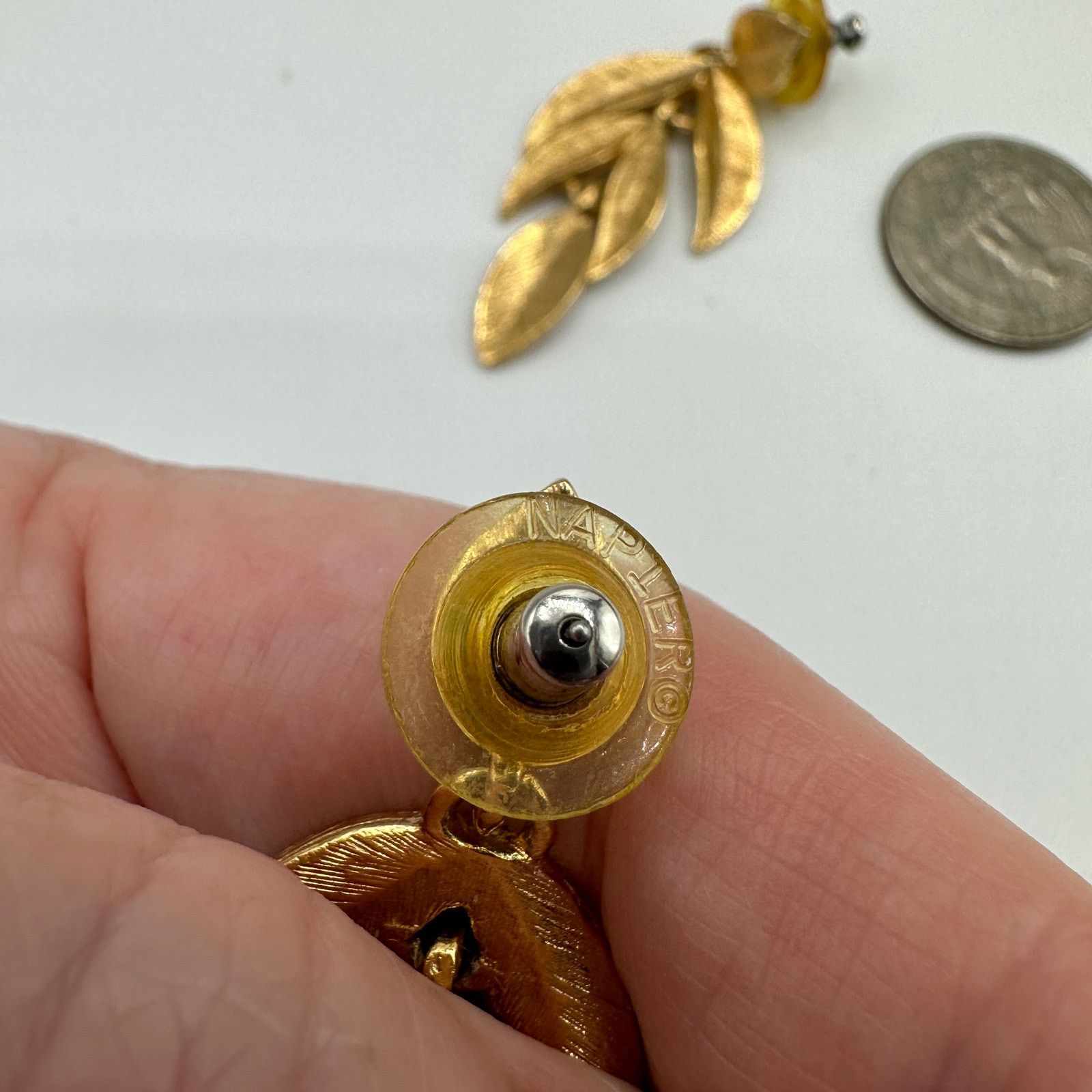 Other Vintage Napier Leaf Dangle Gold Plated Pierced Earrings Size ONE SIZE - 4 Thumbnail