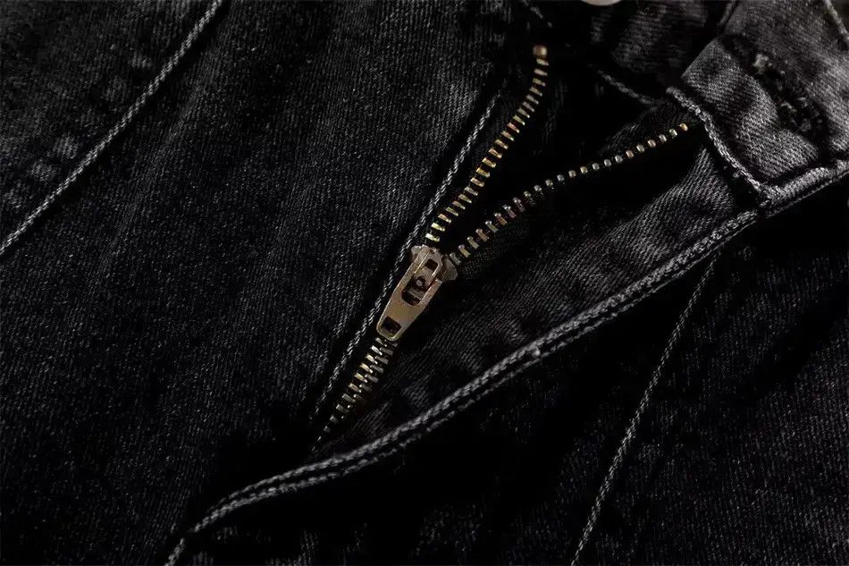 Japanese Brand Vintage black patchwork rivet wide leg jeans Size US 32 / EU 48 - 6 Thumbnail