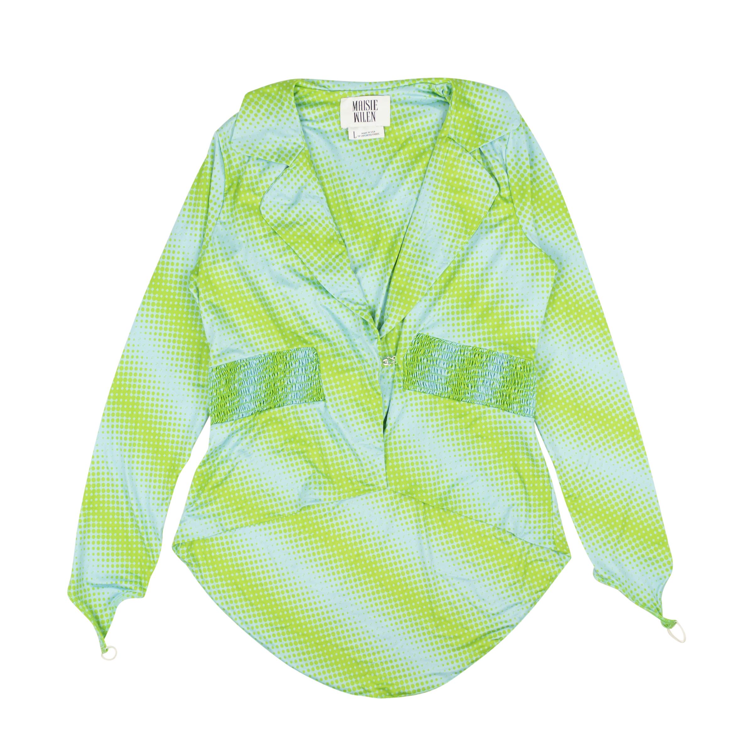 image of Maisie Wilen Blue & Green Ruched Blazer Jacket Size L, Women's