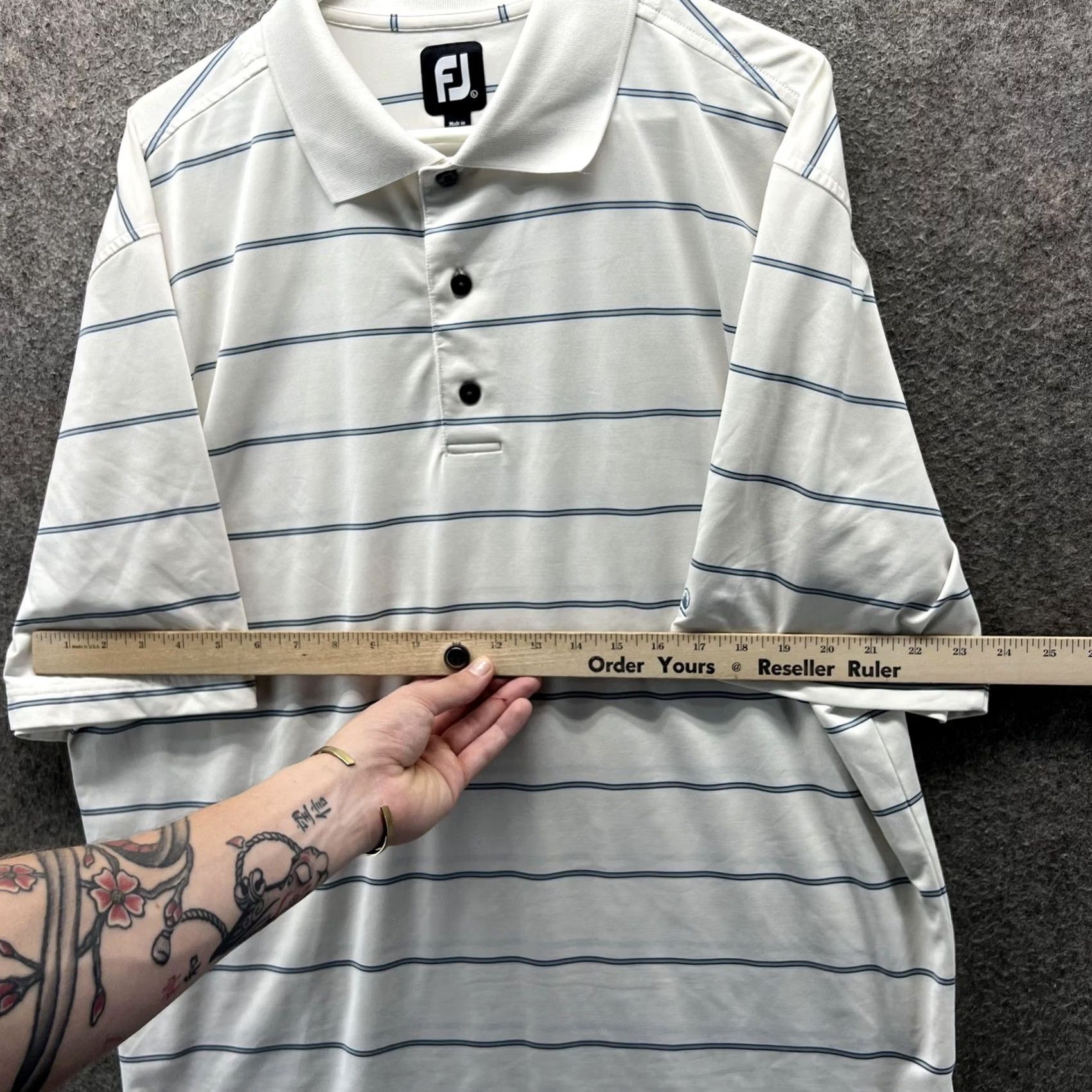 Footjoy FootJoy Polo Shirt Mens L White Stripe Walden Golf Performance Short Sleeve Casual Activewear Shirt Size US L / EU 52-54 / 3 - 6 Thumbnail