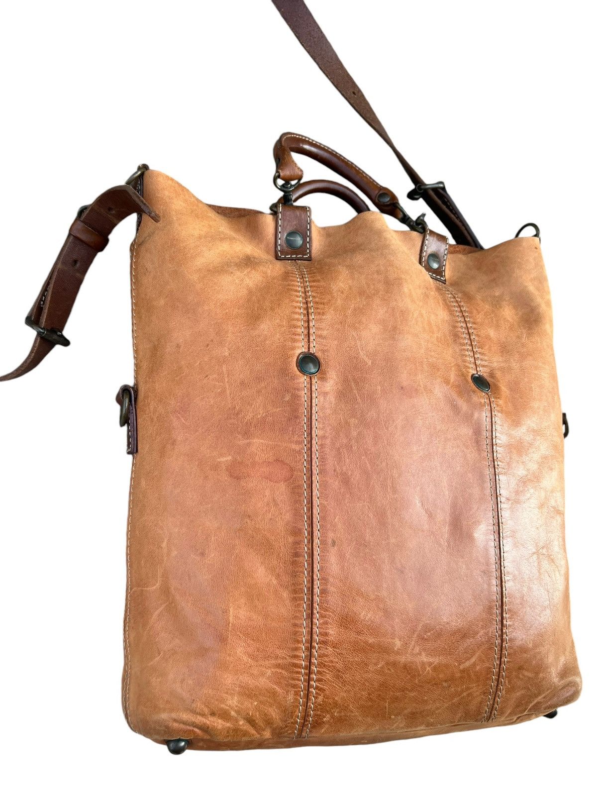 Leather Vintage REI Japan Distress Fade Patina Leather 2 Way Bag Size ONE SIZE - 8 Thumbnail
