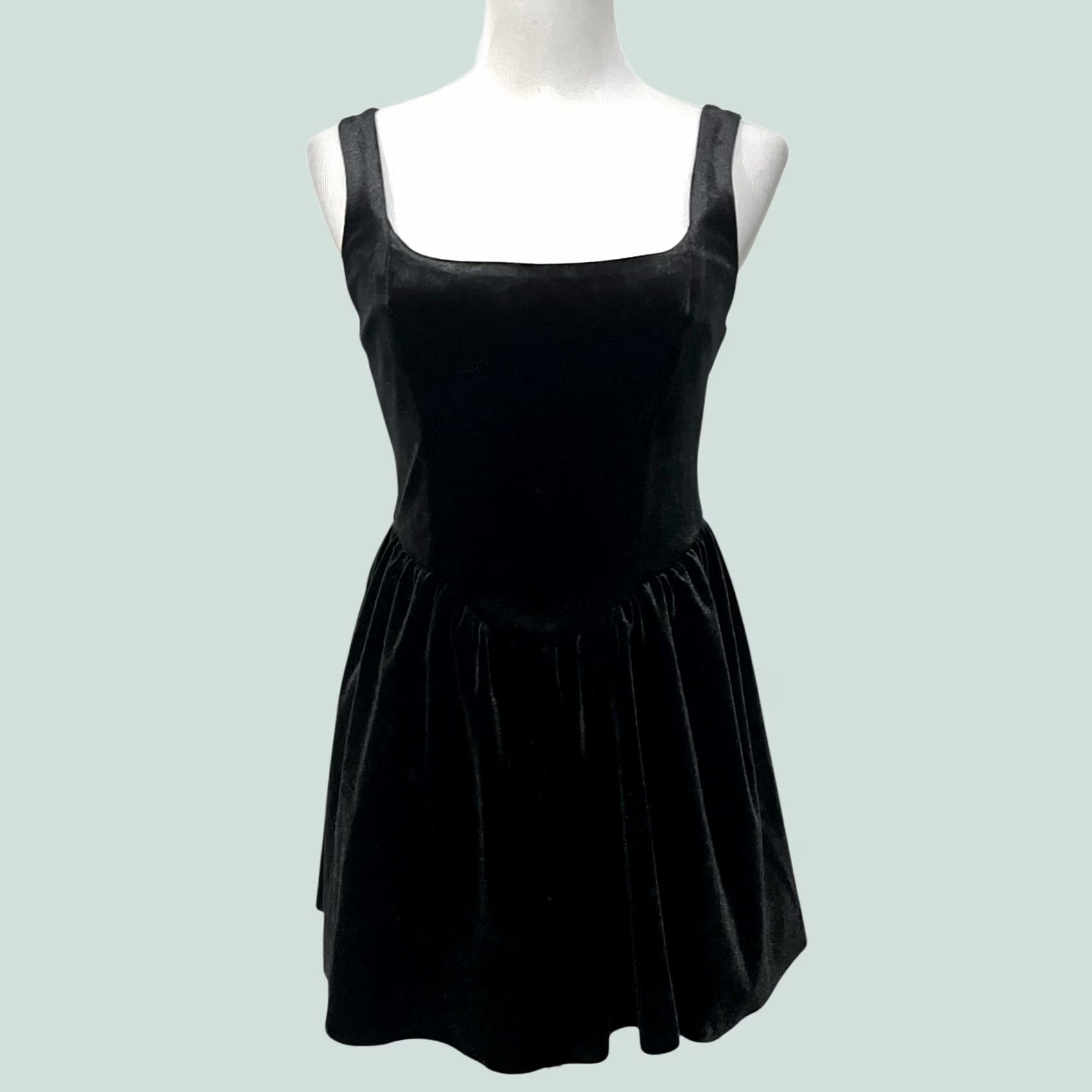 Vintage VINTAGE Miss Selfridge Velvet Mini Dress Black Corset Square Neck Party Dress Date Sz 4 Size S / US 4 / IT 40 - 1 Thumbnail