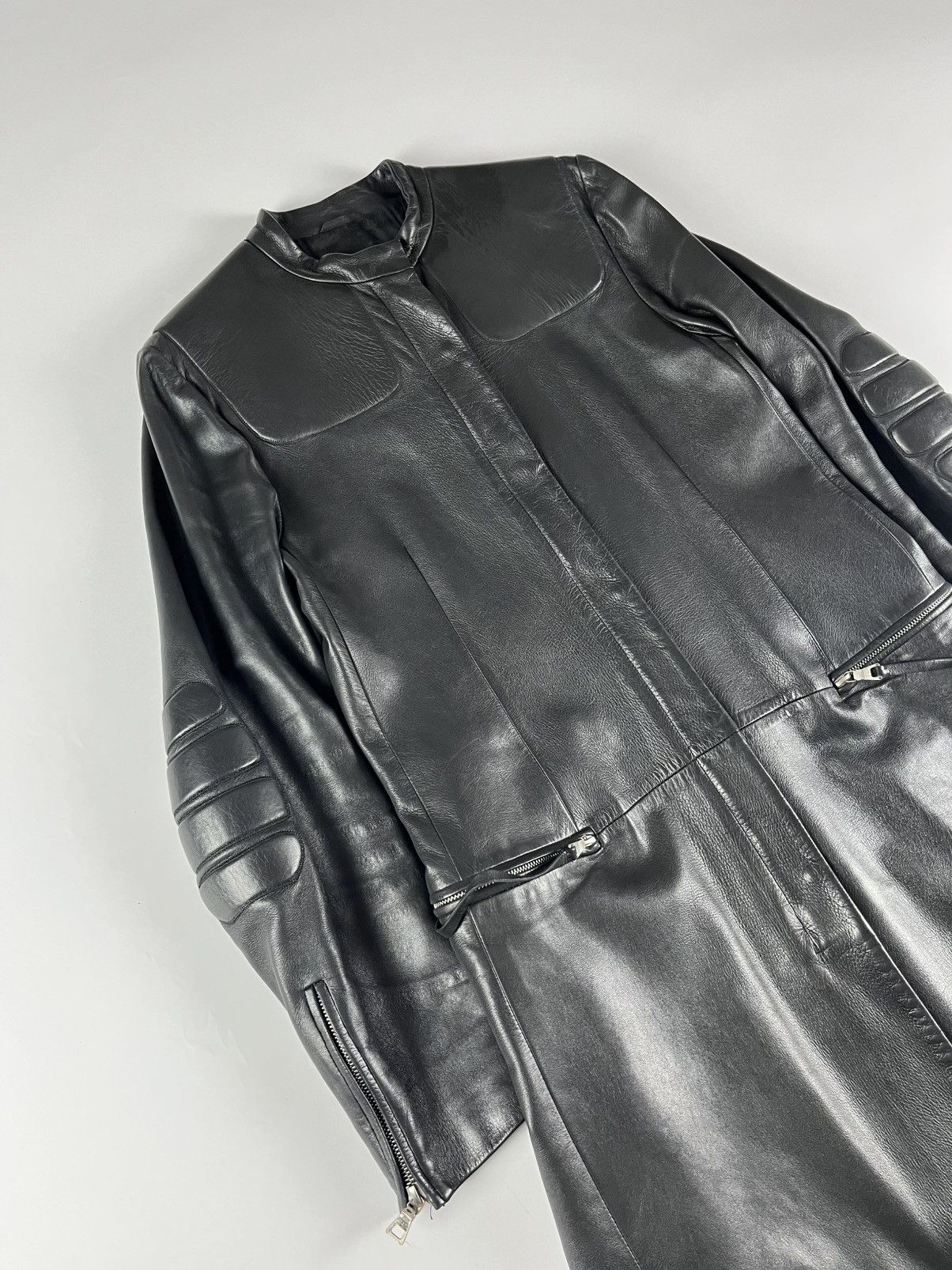 Prada Prada Black Leather Padded Shoulder Coat FW 1999 Size S / US 4 / IT 40 - 2 Thumbnail