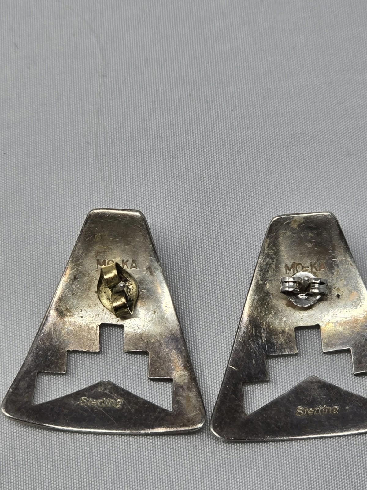 Other Native American Sterling Silver Onyx Earrings Handmade Size ONE SIZE - 2 Thumbnail