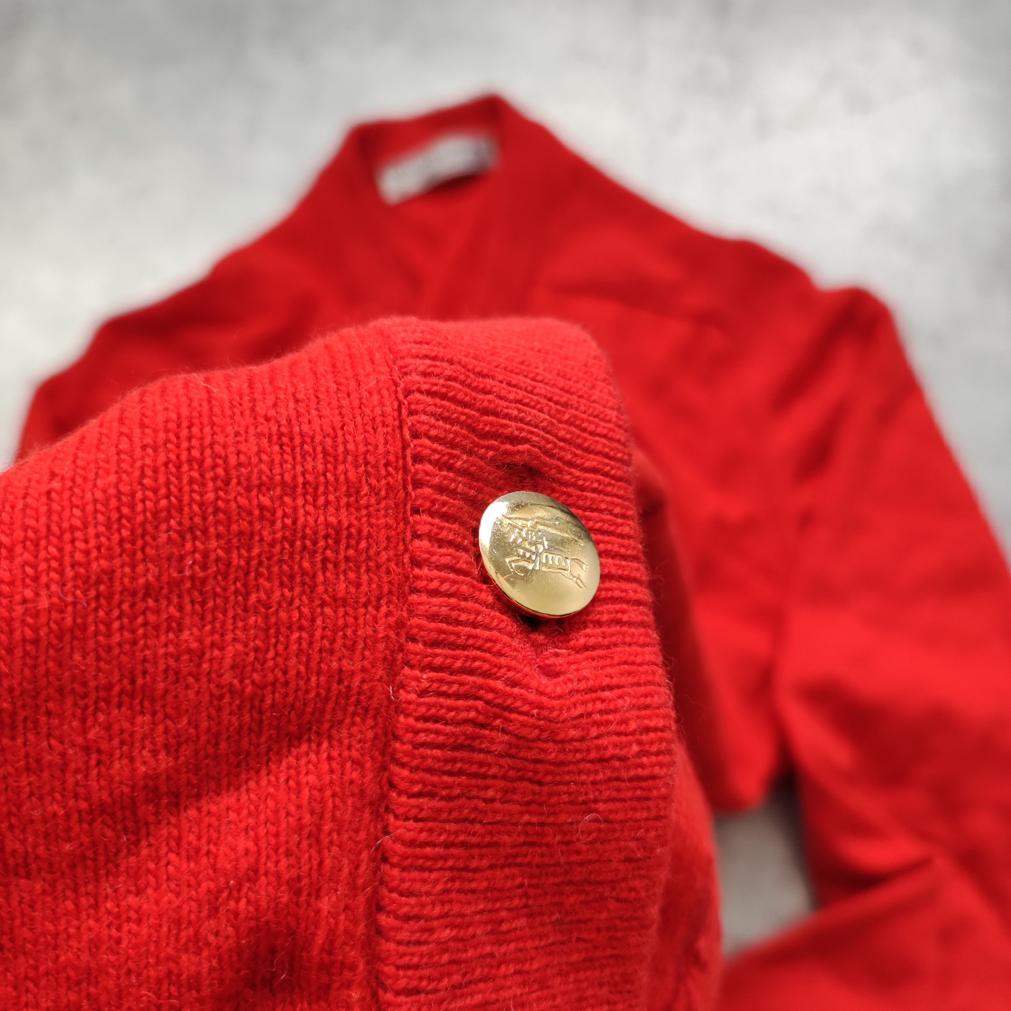 Burberry × Vintage Vintage RARE 80s Burberrys London Pique Red Cardigan Size US M / EU 48-50 / 2 - 6 Thumbnail