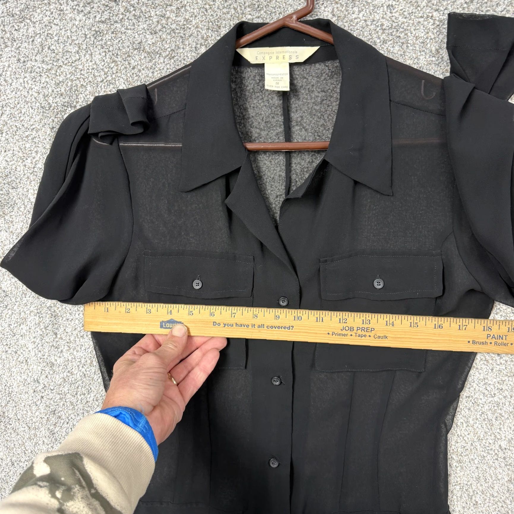 Express VINTAGE Express Tunic Shirt 90s Gothic Grunge Black S Women Long Sleeve Button-Up Pockets Sheer Size ONE SIZE - 4 Thumbnail