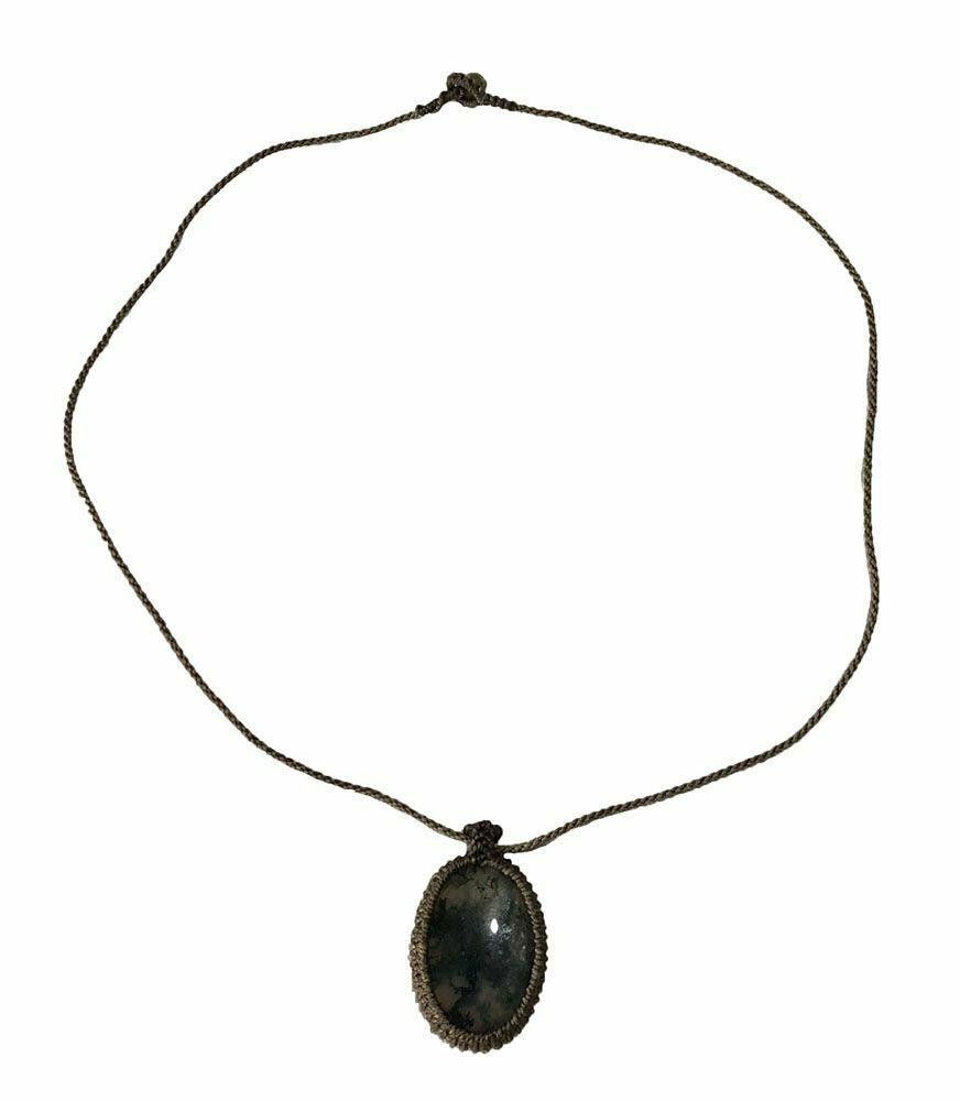Designer New Brown Waxed Nylon Necklace With Moss Agate. Size ONE SIZE - 1 Thumbnail