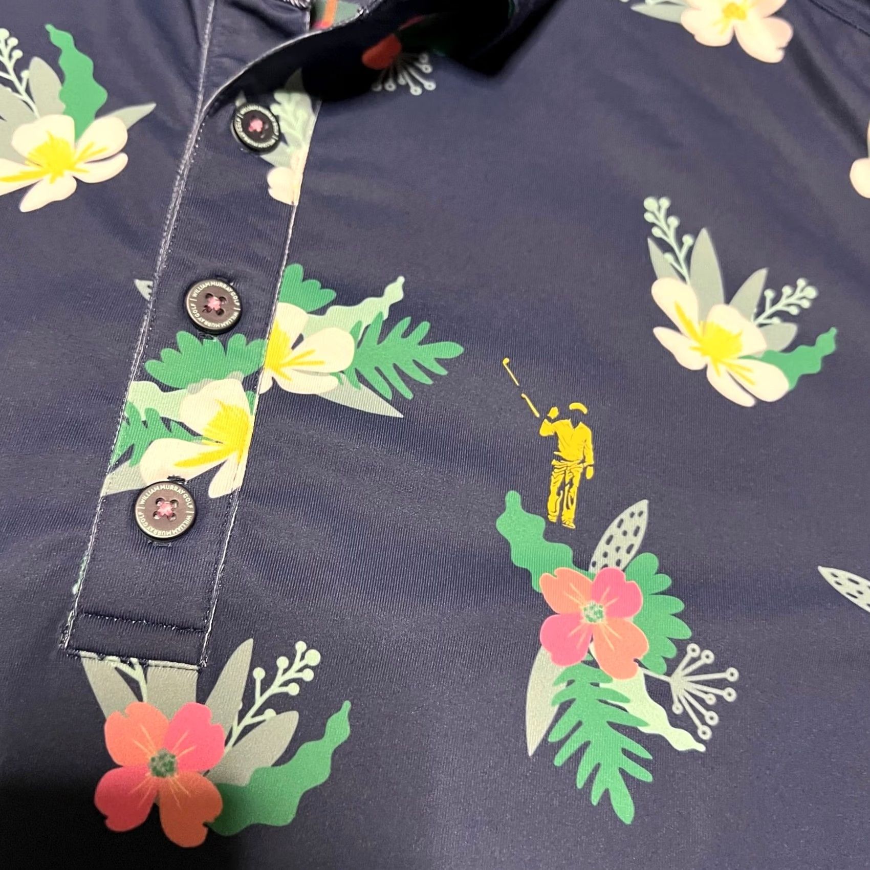 Vintage William Murray Polo Shirt Men Large Blue Performance Golf Floral All Over Print Polo Shirt (L) Mens Blue Performance Floral All Over Print Size US L / EU 52-54 / 3 - 2 Thumbnail
