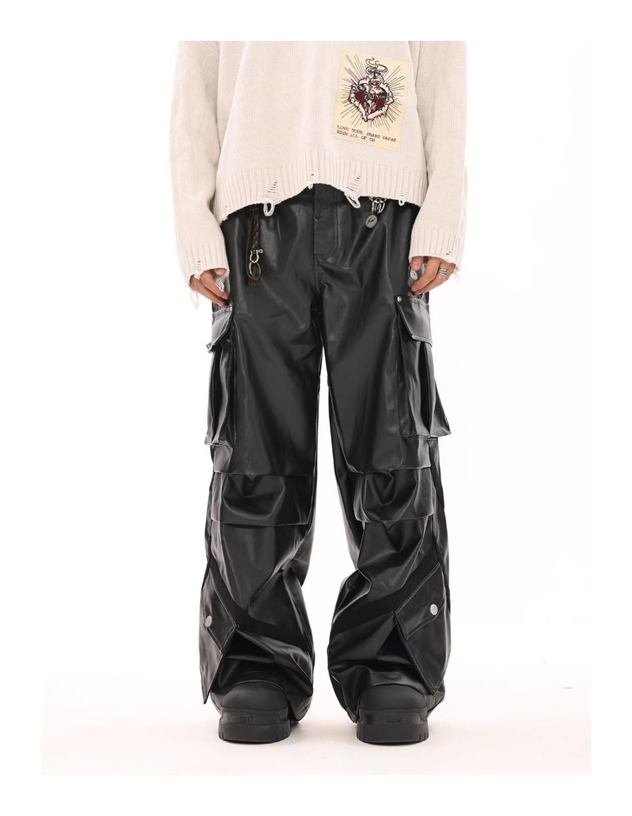 Leather Baggy PU Leather Cargo Denim Jeans Size US 32 / EU 48 - 3 Thumbnail