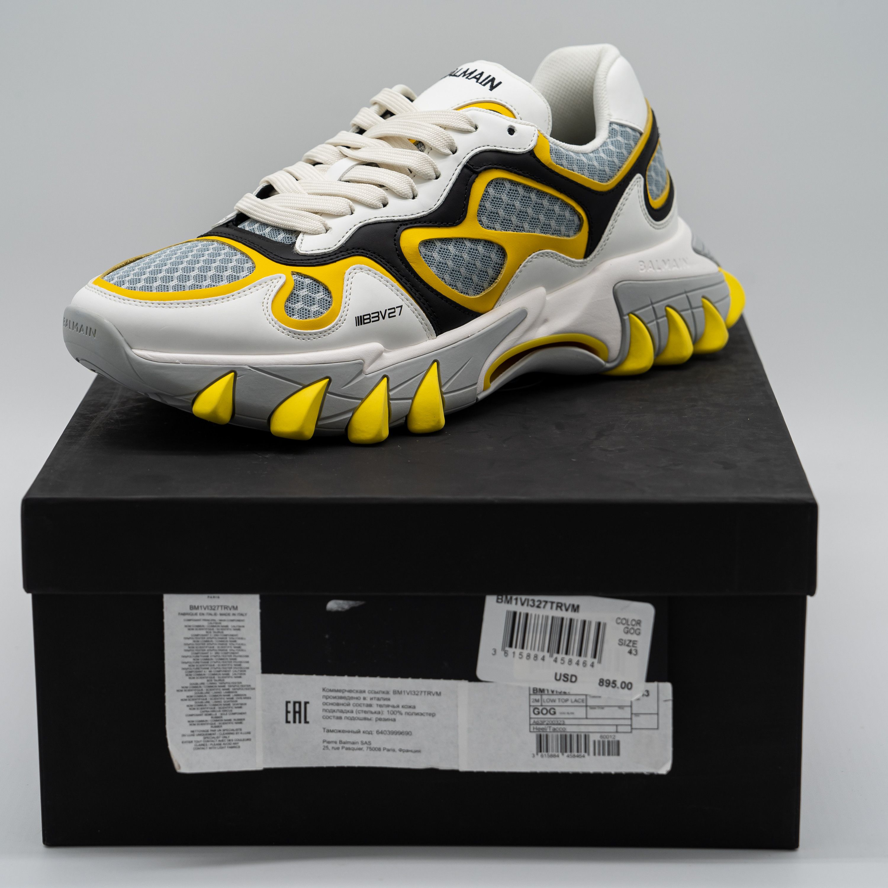Balmain 43 10 US Balmain B-East White Black Yellow Sneakers Leather Size US 10 / EU 43 - 13 Thumbnail