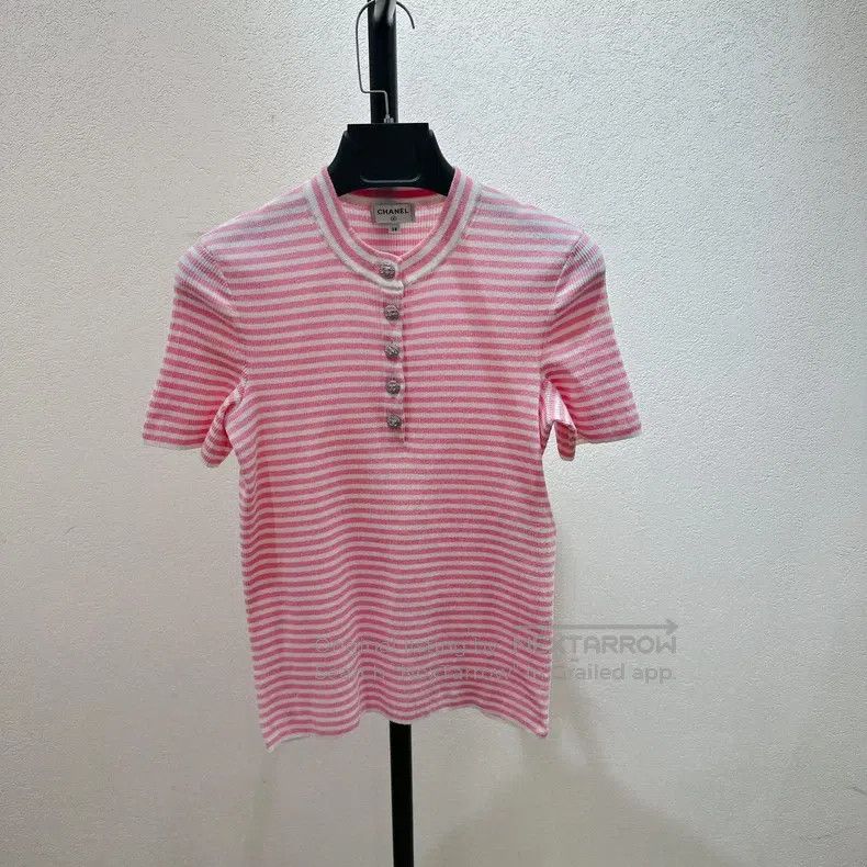 Chanel Chanel 24C Chanel diamond buckle pink white striped knitte Size XS / US 0-2 / IT 36-38 - 1 Thumbnail