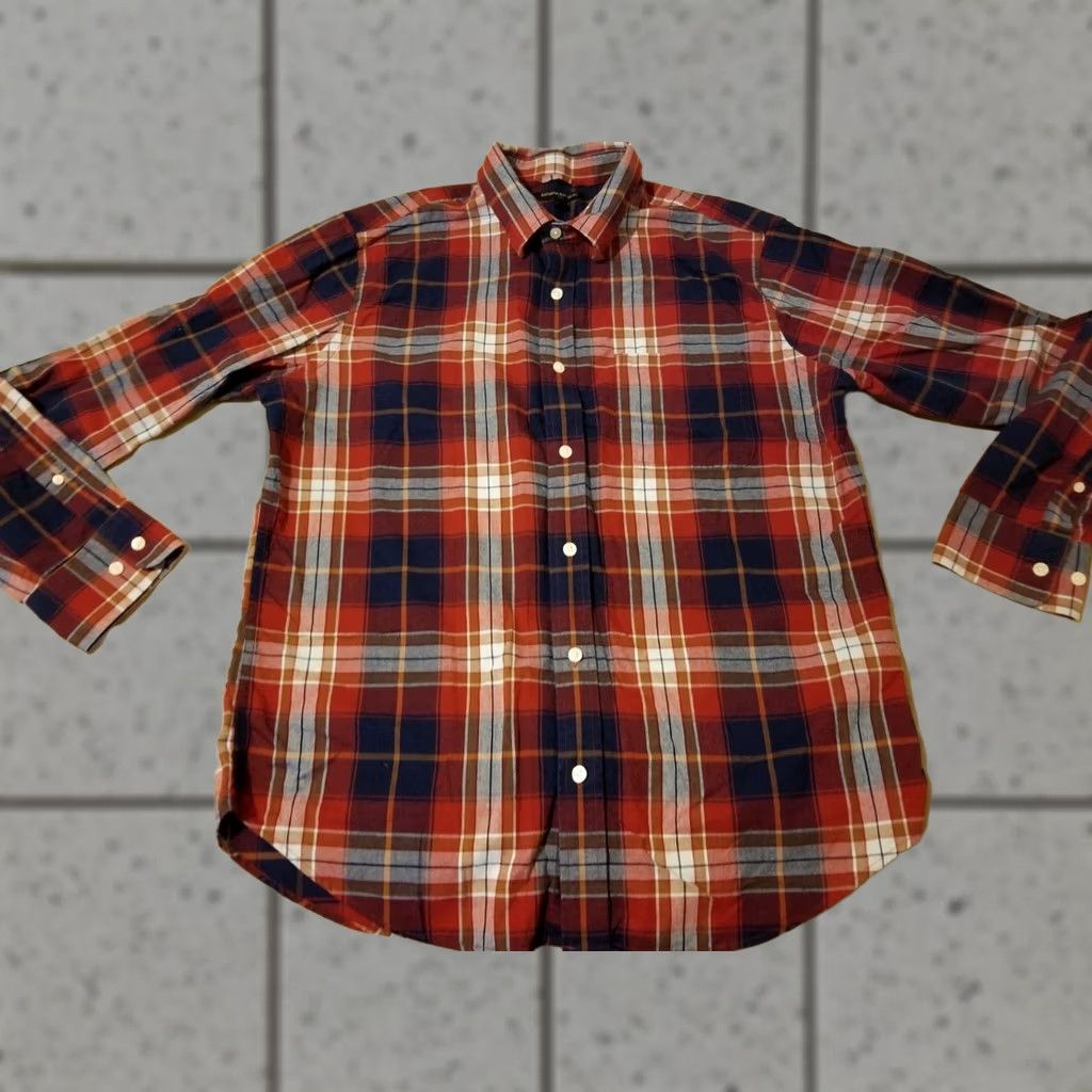 Banana Republic Banana Republic Shirt Mens Button-Up Plaid Cotton Red L Large Long Sleeve Shirt Size 42R - 1 Thumbnail