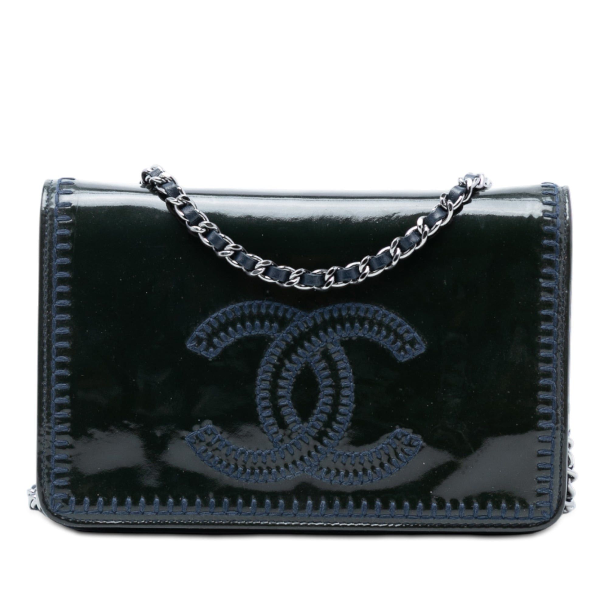 CC Patent Whipstitch Wallet On Chain