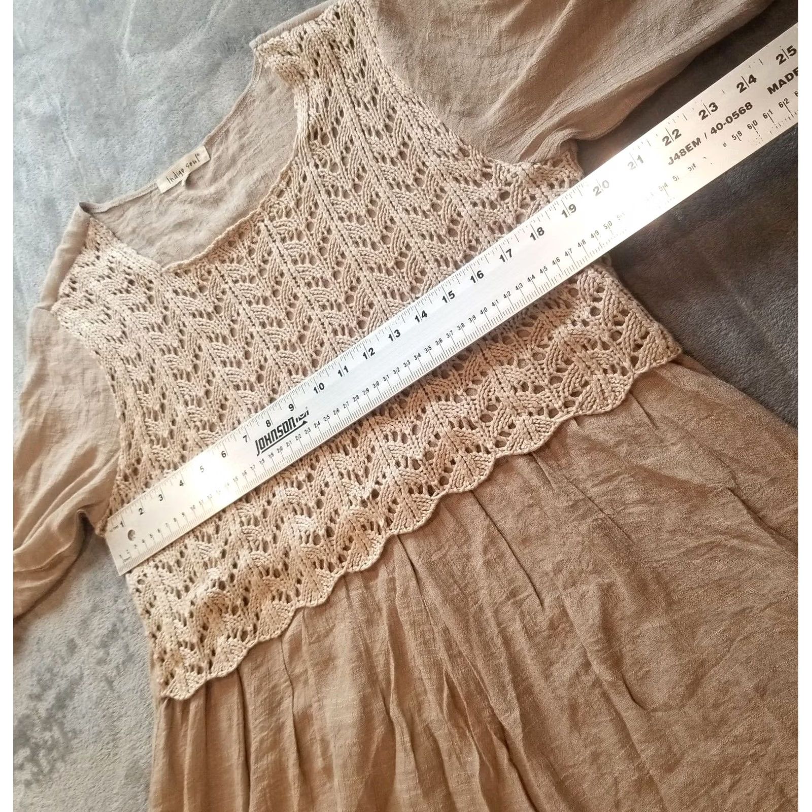 Vintage Indigo Soul Womens Crochet Lace Tunic Top 3/4 Sleeve Taupe Rayon Blend Size M / US 6-8 / IT 42-44 - 6 Thumbnail