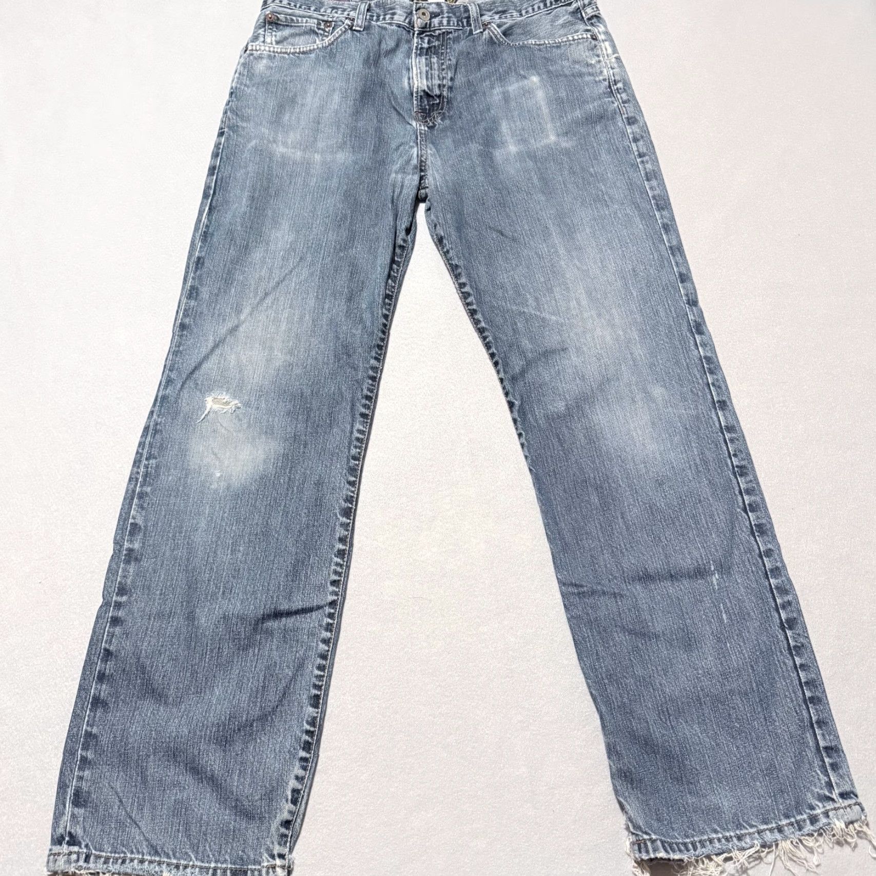 Lucky Brand Lucky Brand Jeans Men Blue Denim Frayed Distressed Classic-Fit Straight 34 Size US 34 / EU 50 - 2 Thumbnail
