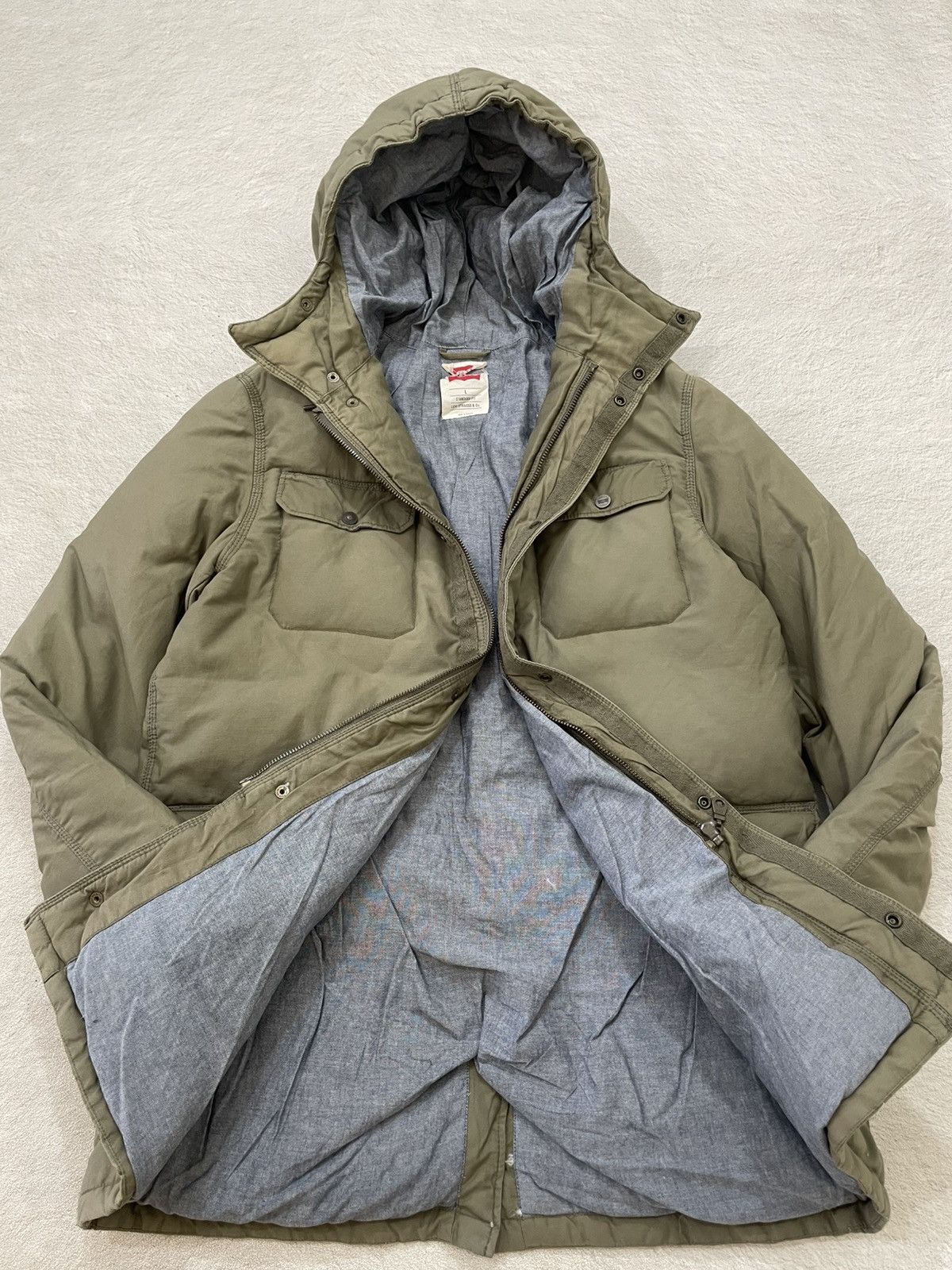 Levi's 2000s Vintage Levi’s Hooded Puffer Winter Parka Jacket Olive Size US XL / EU 56 / 4 - 9 Thumbnail