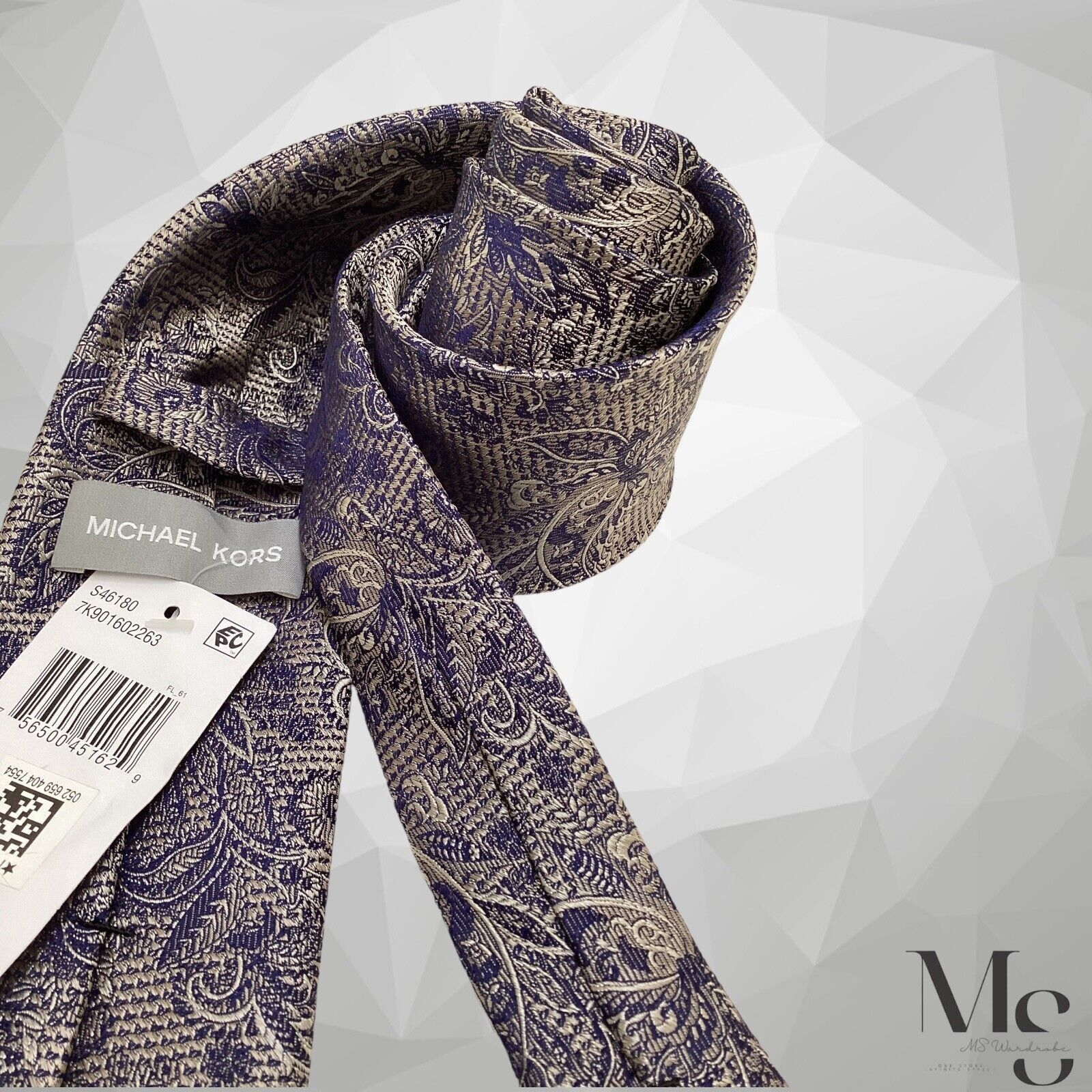 Michael Kors $69.50 MICHAEL KORS Silver Paisley Silk Tie W: 3" NWT Size ONE SIZE - 4 Thumbnail