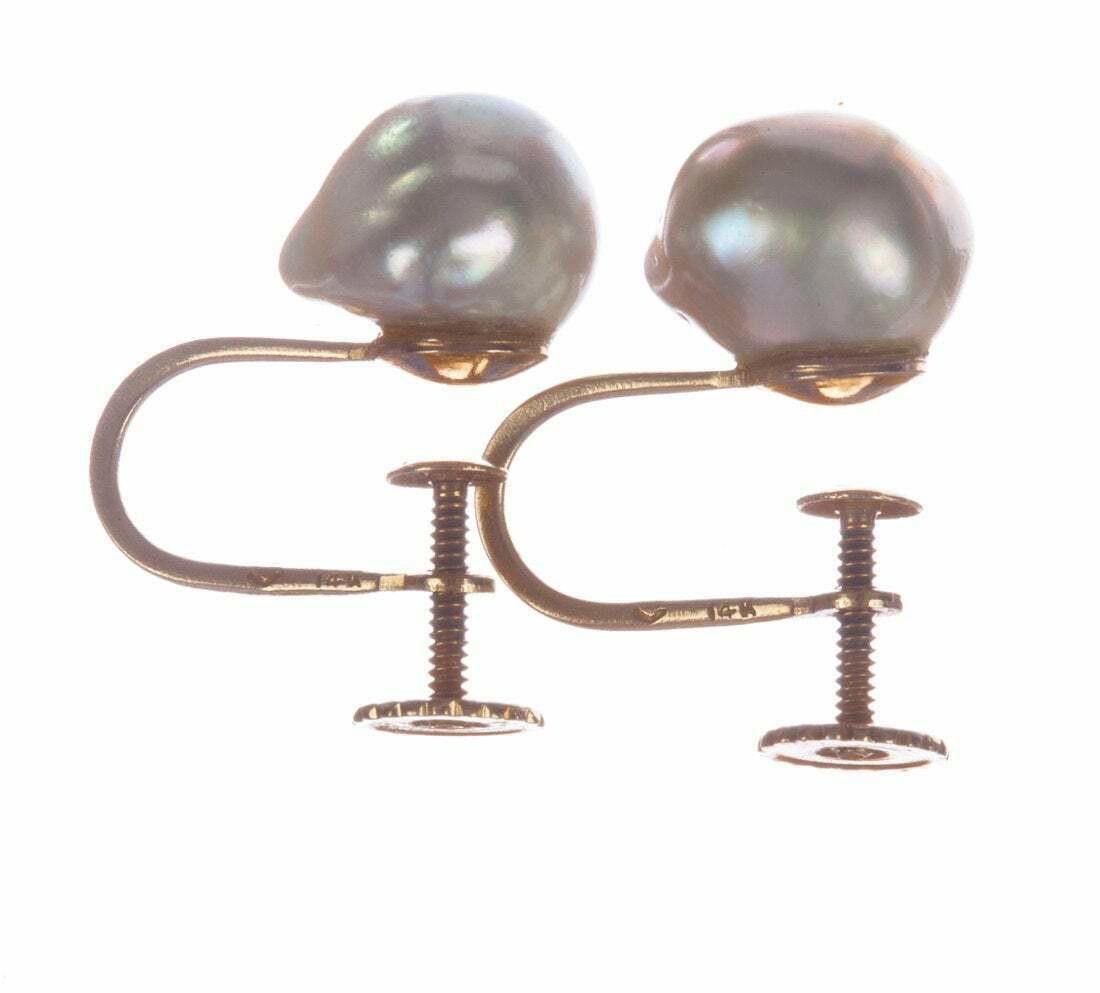 Designer 14 kt Gold and Grey Tahitian Pearl Baroque Earrings Size ONE SIZE - 5 Thumbnail
