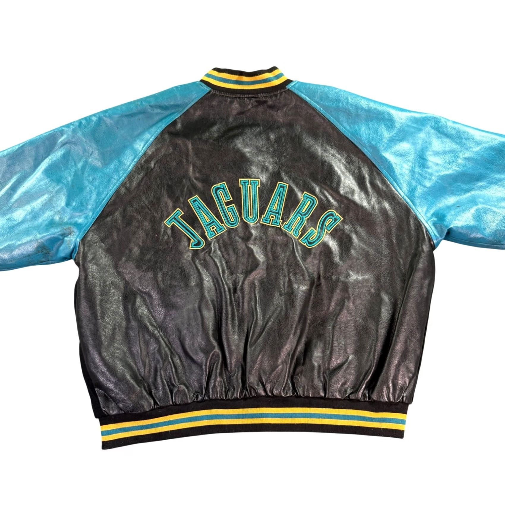 NFL VINTAGE Jacksonville Jaguars Varsity Jacket Mens XL Black Teal Leather Wool Logo Snap-Front Embroidered Rugby Character? Size US XL / EU 56 / 4 - 2 Thumbnail