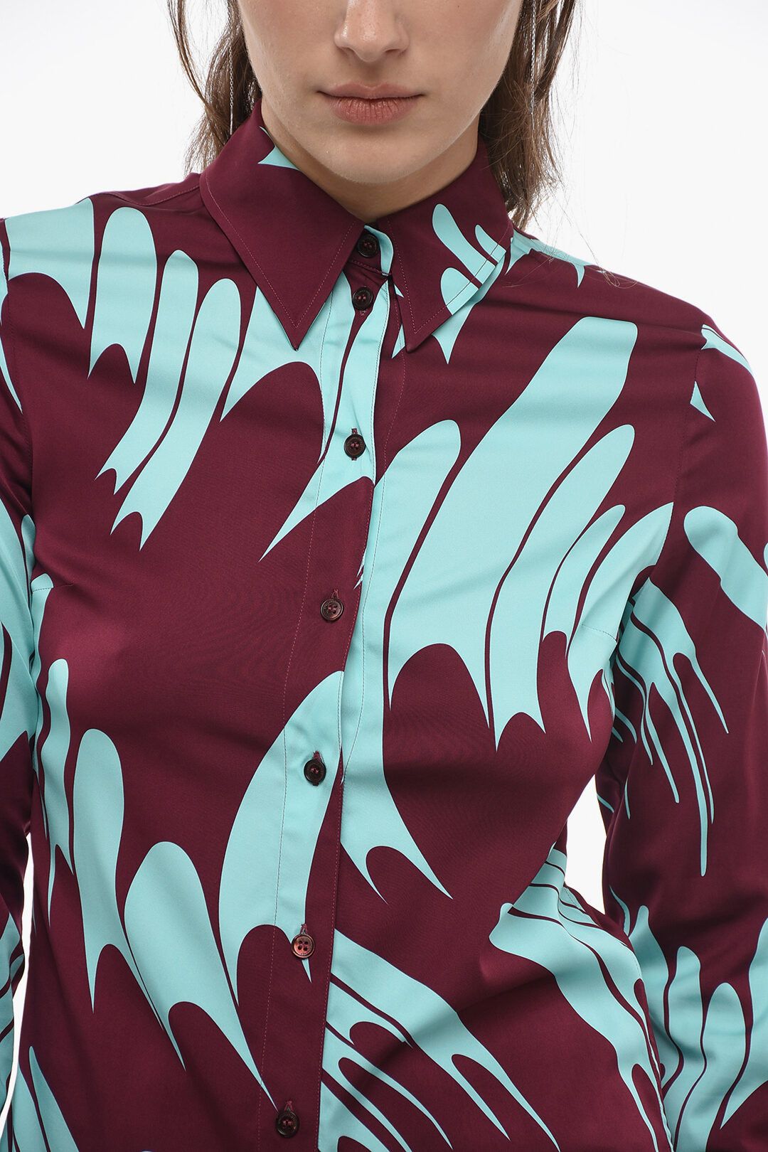 Stella McCartney og1mm0824 Waves Patterned Satin Shirt in Multicolor Size XS / US 0-2 / IT 36-38 - 3 Thumbnail