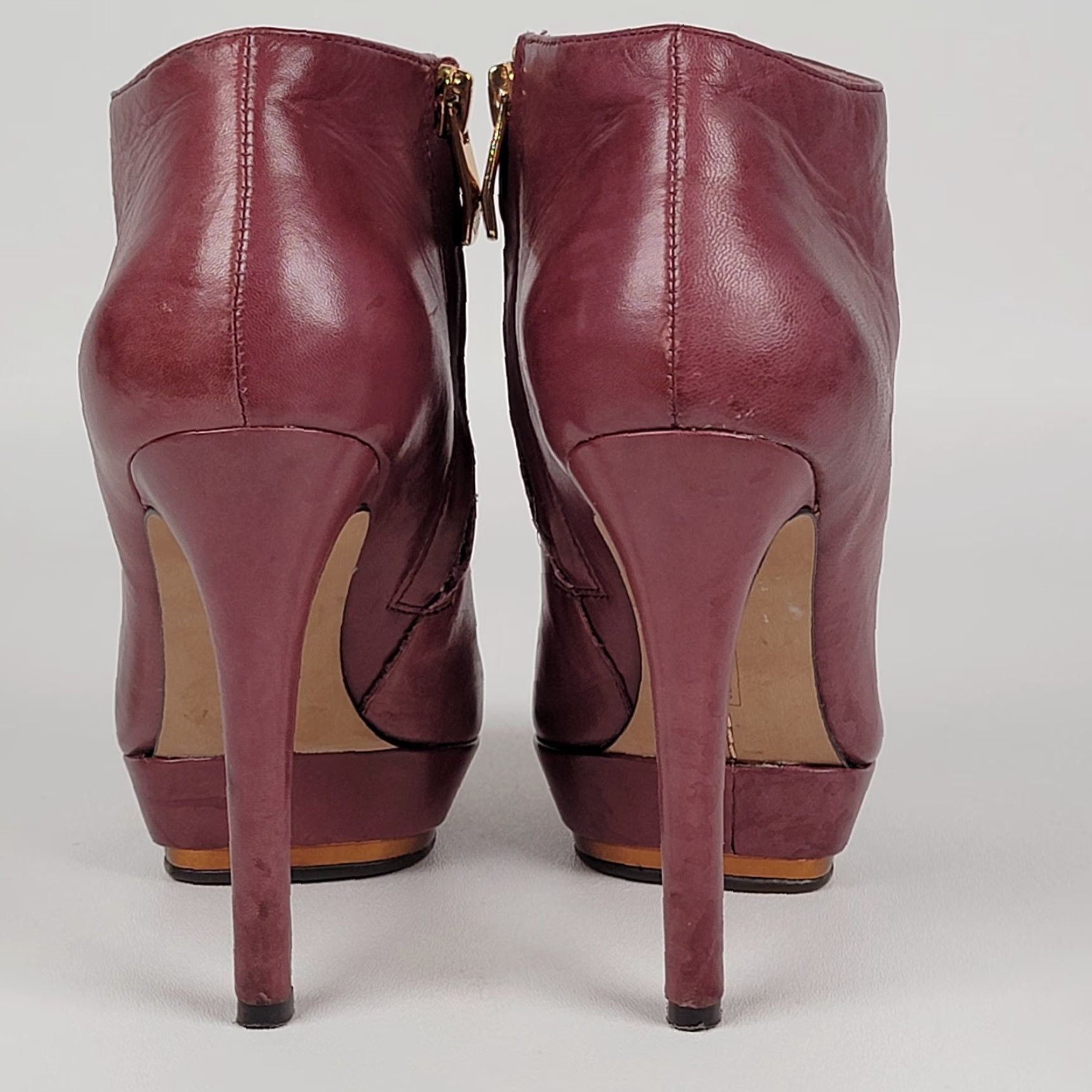 Vince Camuto Vince Camuto Dira Platform Stiletto Ankle Booties Leather Side Zip Women 4.5B Shoes Heel Platform Leather Upper Leather Lining Red-Brown Womens 4.5 B Size US 5 / IT 35 - 7 Thumbnail