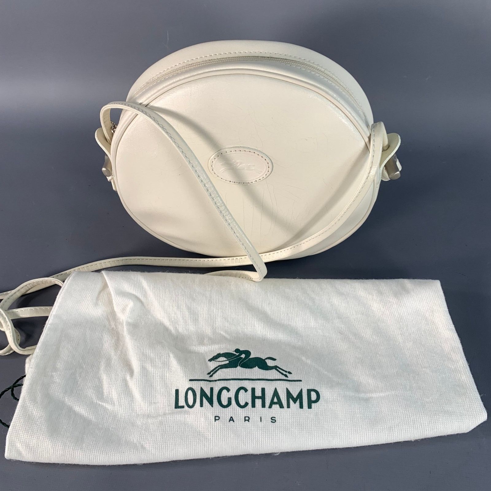 Longchamp LONGCHAMP Vintage White Faux Leather Round Crossbody Handbag Size ONE SIZE - 11 Thumbnail
