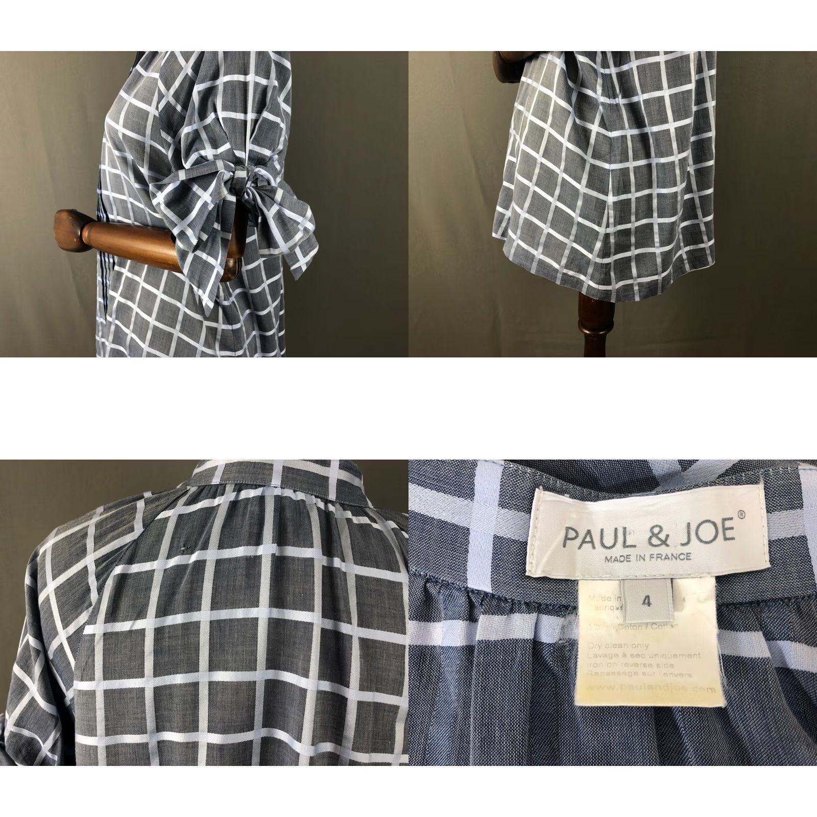 Paul & Joe PAUL & JOE Blouse Gray Cotton Check Short Sleeve Henley Button Regular Size 4 Women’s Classic Casual 100% Cotton Size S / US 4 / IT 40 - 8 Thumbnail