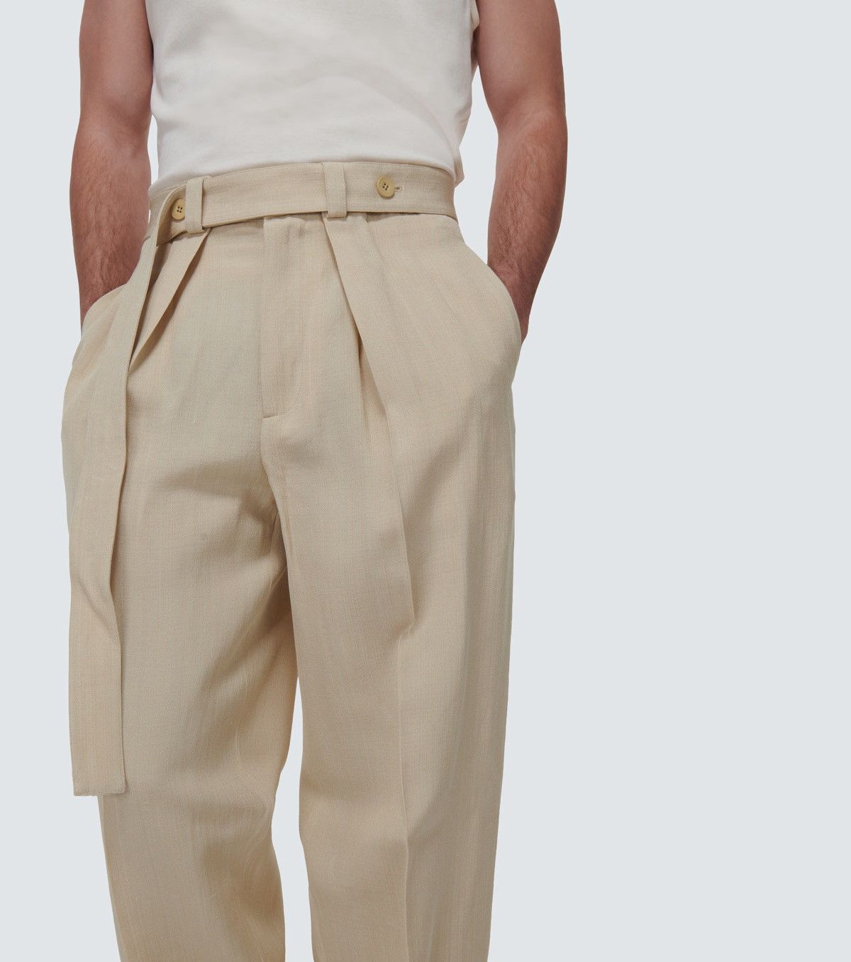 Jil Sander Jil Sander Beige Silk-Viscose Belted Wide-Leg Trousers – 52 Size US 36 / EU 52 - 2 Thumbnail