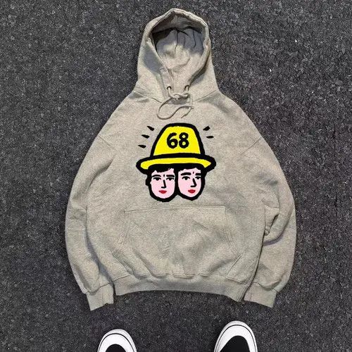 Japanese Brand × Vintage Gray washed vintage hat print hoodie y2k Size US L / EU 52-54 / 3 - 1 Thumbnail