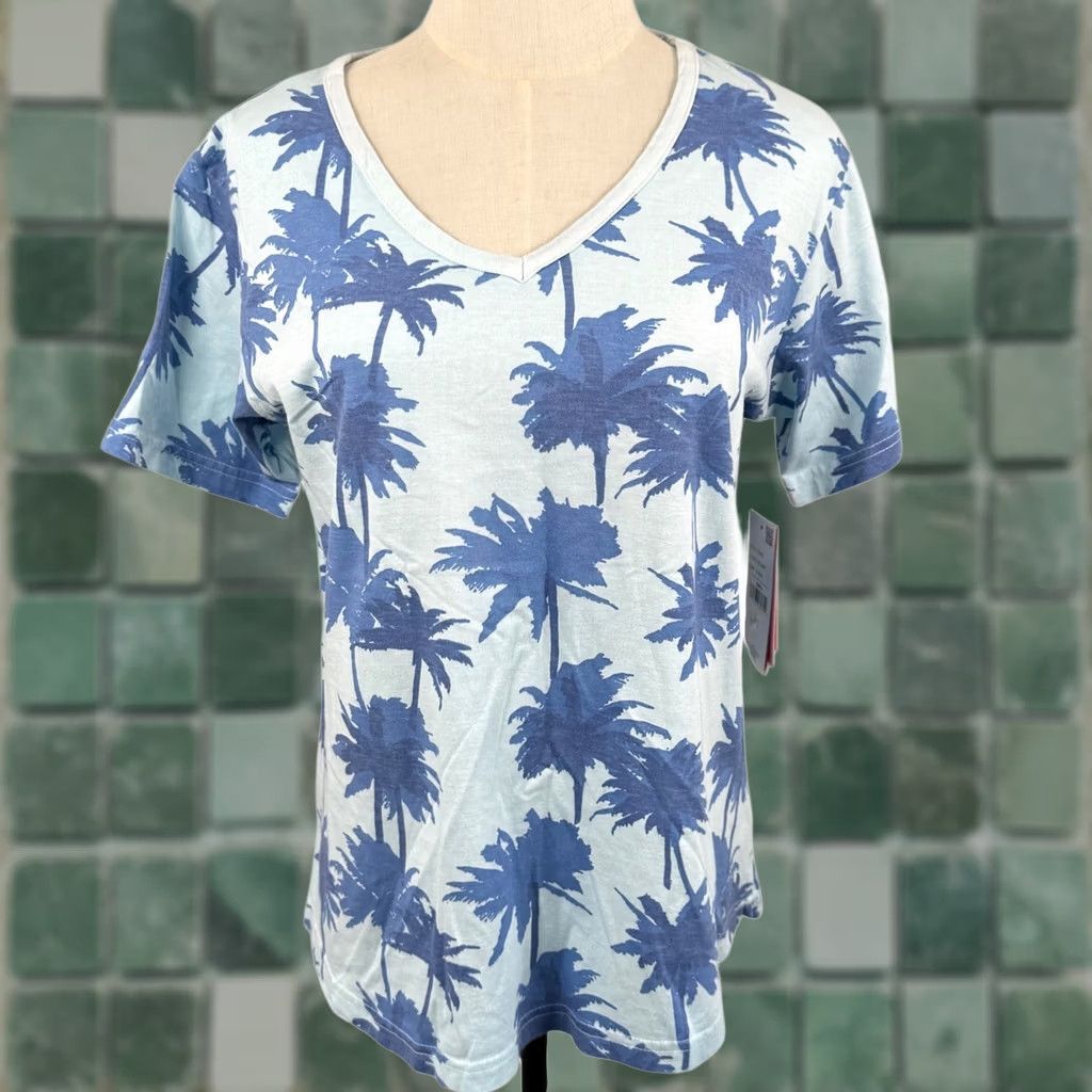 Vintage Southern Spirit Shirt S V Neck Palm Tree Tropical Beach Vacation Resort Print T Size S / US 4 / IT 40 - 1 Thumbnail