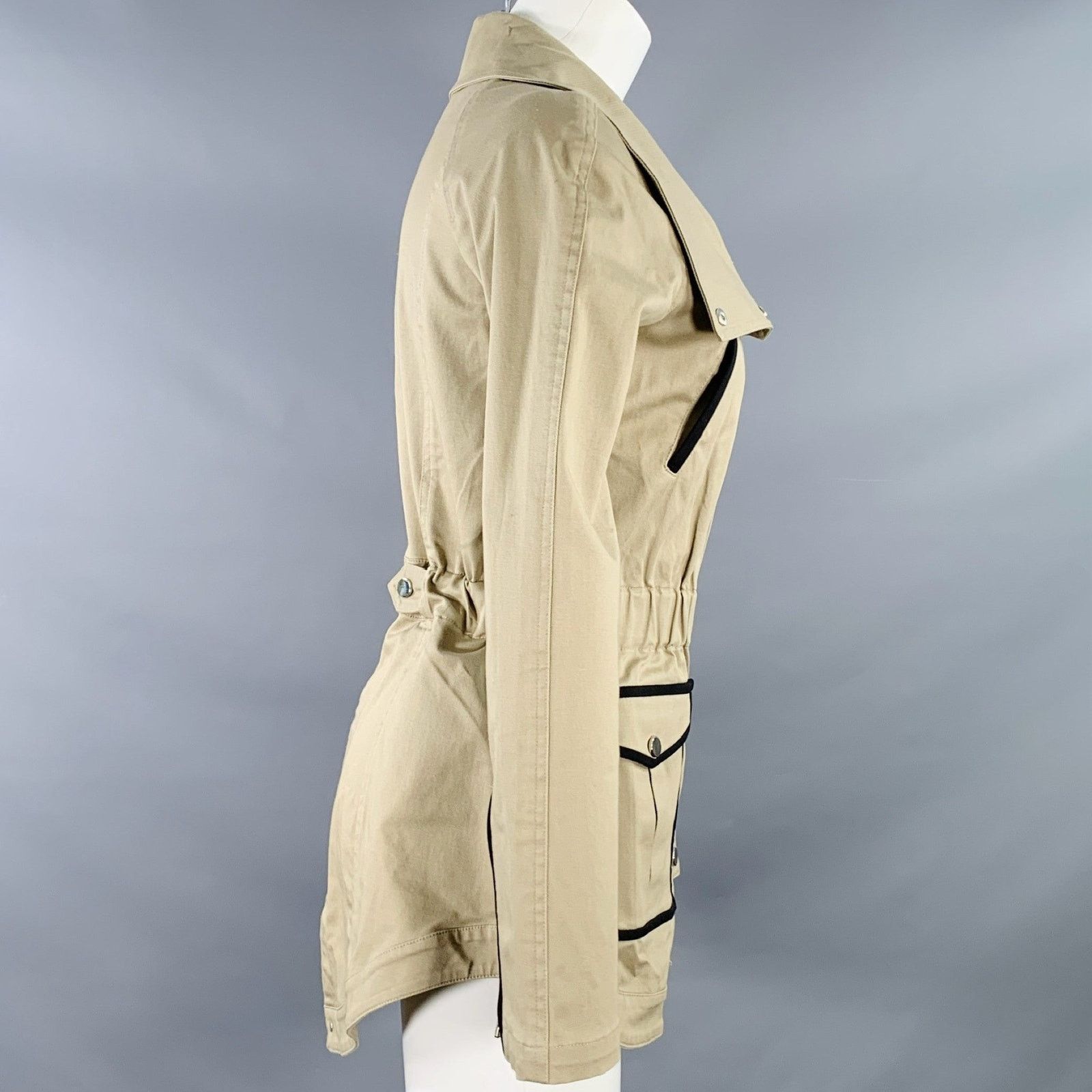 Veronica Beard Tan Black Cotton Blend Contrast Trim Zip Snaps Twill Jacket Size S / US 4 / IT 40 - 3 Thumbnail