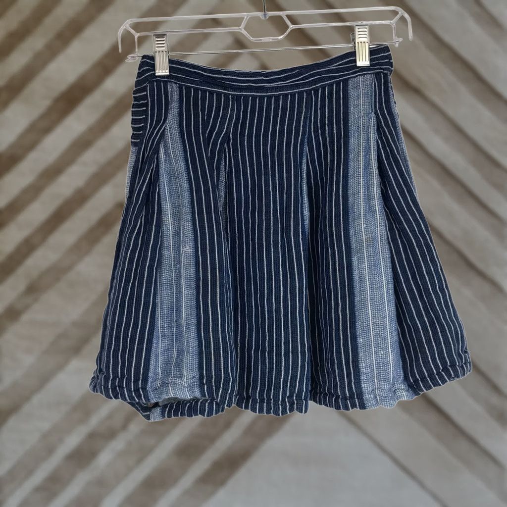 Vintage ace&jig Skirt Womens XS BLUE & WHITE STRIPE PLEATED FIT & FLARE w/POCKET Short Vintage: No Size 26" / US 2 / IT 38 - 1 Thumbnail