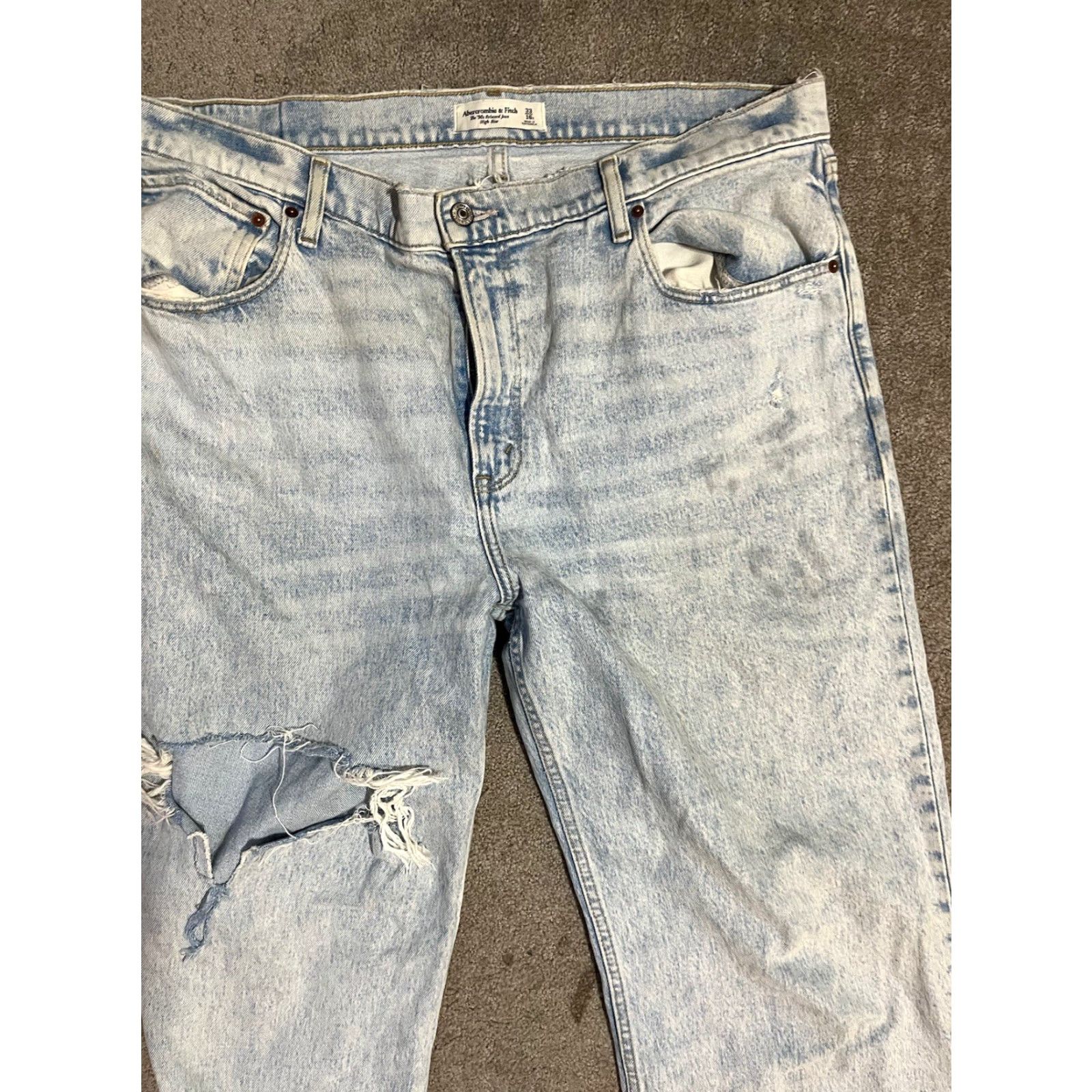 Abercrombie & Fitch Abercrombie & Fitch The'90s Relaxed Jeans Women 33/16 Blue Denim Cotton High Rise Straight 5-Pocket Zipper Button Machine Washable Vintage No/No Size 38" / US 16 / IT 52 - 2 Thumbnail