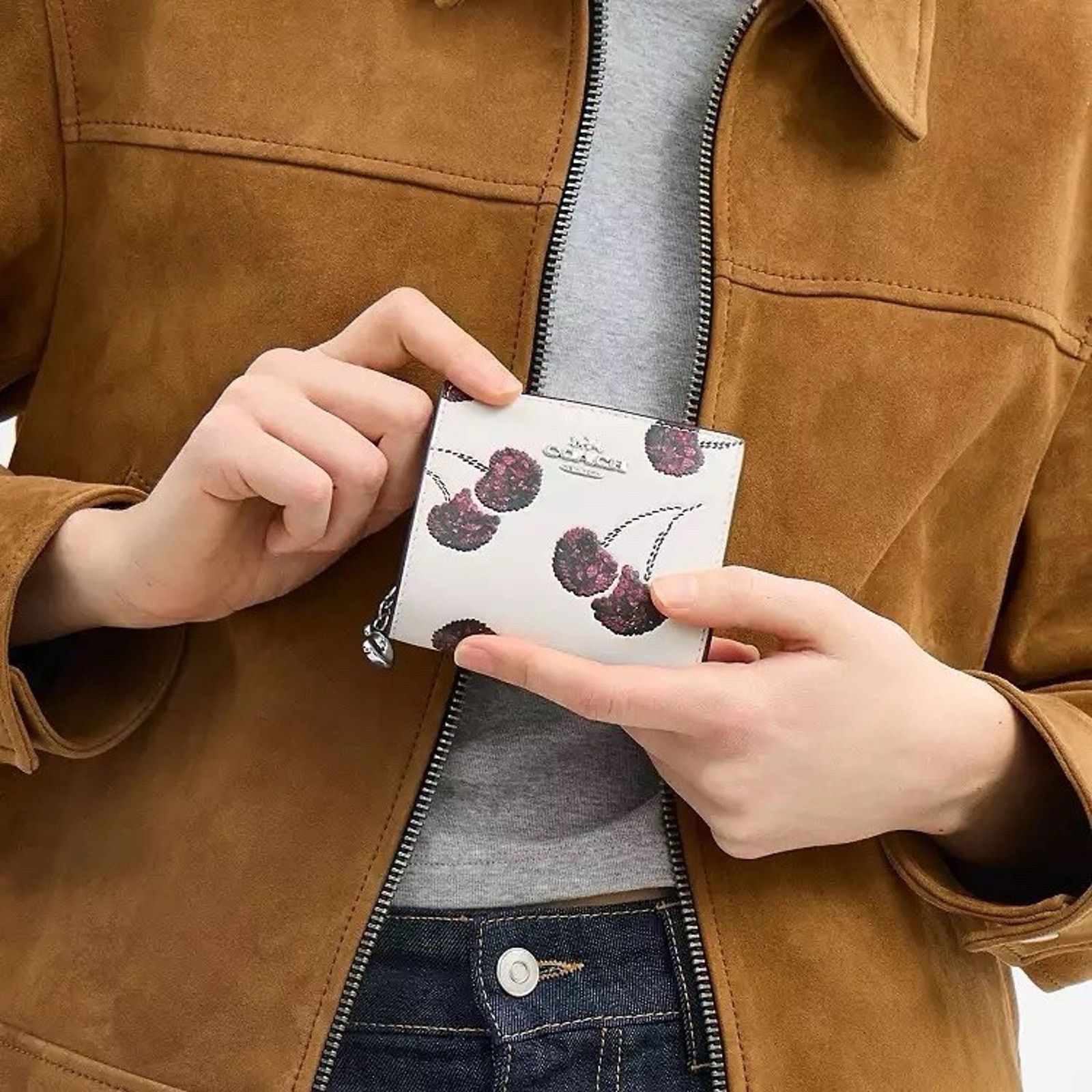 Coach NWT Coach Snap Wallet With Cherry Print CDF19 Chalk Silver Size ONE SIZE - 6 Thumbnail