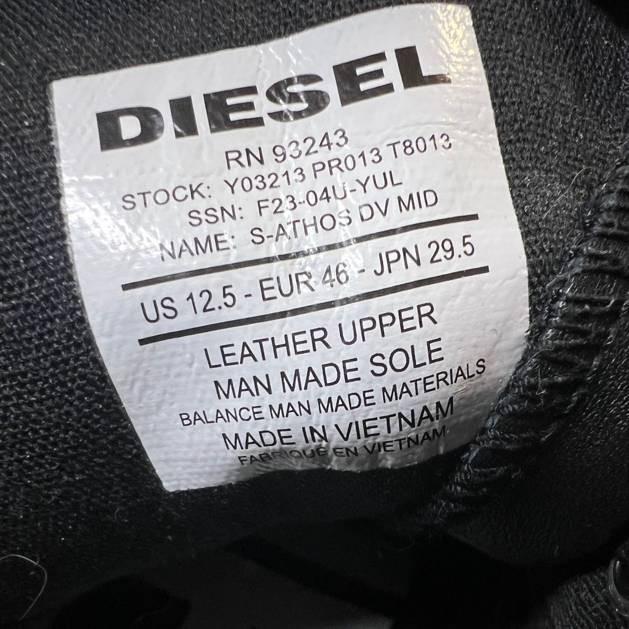 Diesel Diesel sz 12.5 S-Athos DV Mid Black Leather Sneakers Size US 12.5 / EU 45-46 - 10 Thumbnail