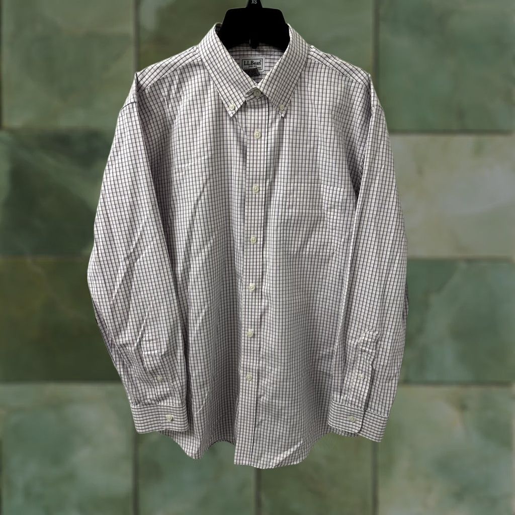 Vintage L.L. Bean Shirt Mens 16.5 White Oxford Plaid Button-Up Wrinkle Free L/S 300450 Size US XL / EU 56 / 4 - 1 Thumbnail