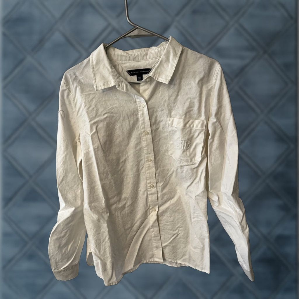 Tommy Hilfiger Tommy Hilfiger Button-Down Dress Shirt Large White Long Sleeve Mens Button-Up Size 42R - 1 Thumbnail