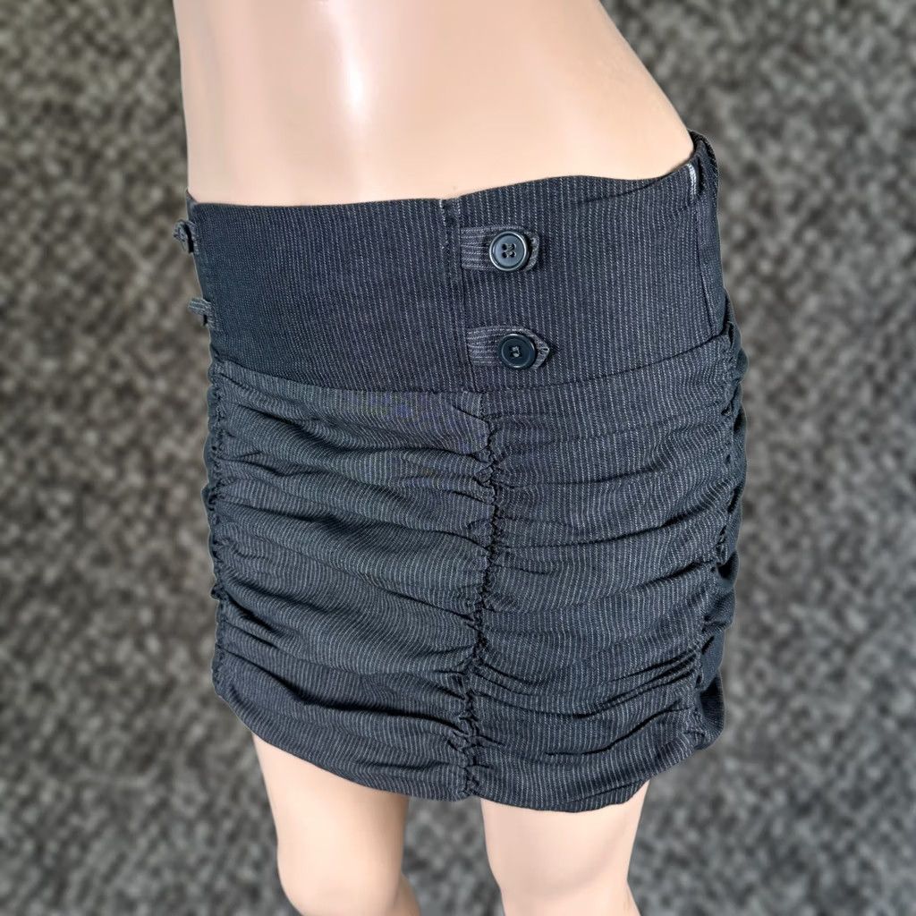 Vintage VINTAGE Valia Skirt Large L Gray Casual Mini Pencil Ruched Cotton Polyester Ribbed Waist stretch Glam Rock Girls Women Size 36" / US 14 / IT 50 - 1 Thumbnail