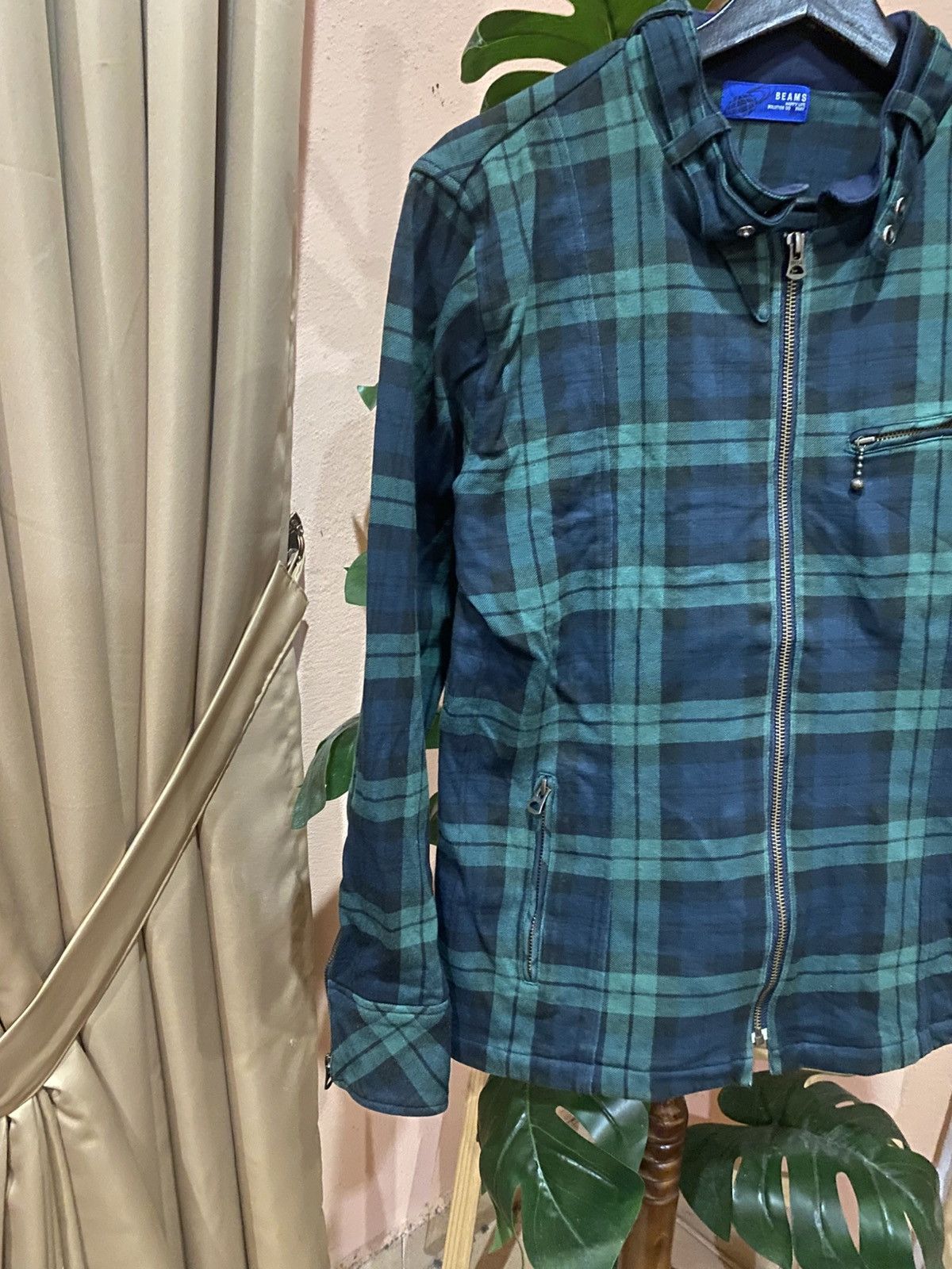 Beams Plus Beams Happy Life Solution Co. Green Plaid Biker Jacket Size US S / EU 44-46 / 1 - 6 Thumbnail