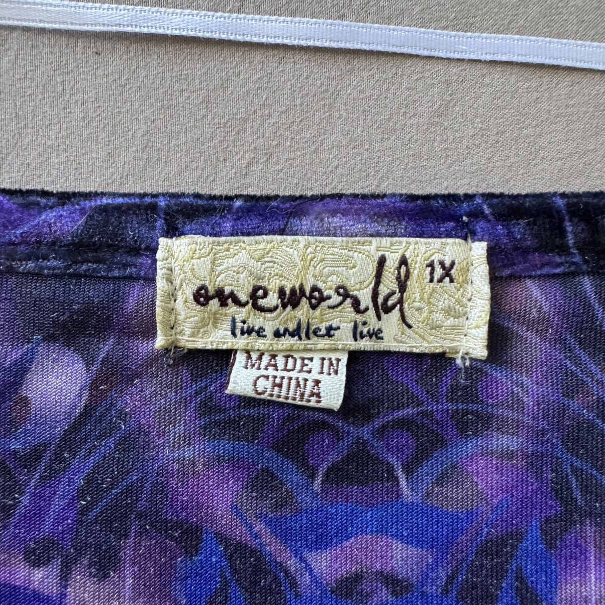 Other Y2K Early 2000s One World Velvet Paisley Empire Waist Top Size XL / US 12-14 / IT 48-50 - 4 Thumbnail