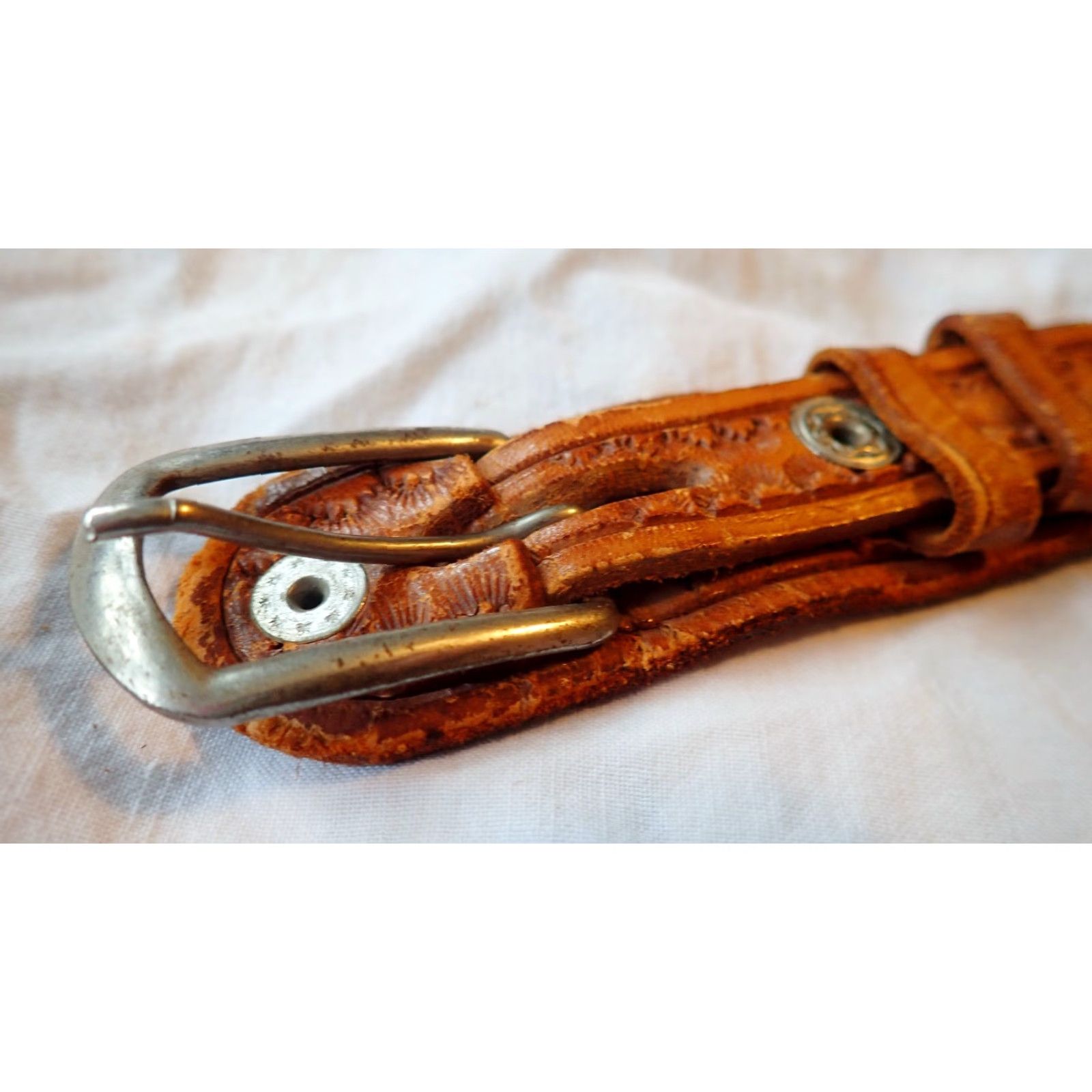 Vintage Vintage Western Belt Men 30-33 Brown Leather Floral Tooled Cowboy Ranger Style Size ONE SIZE - 5 Thumbnail