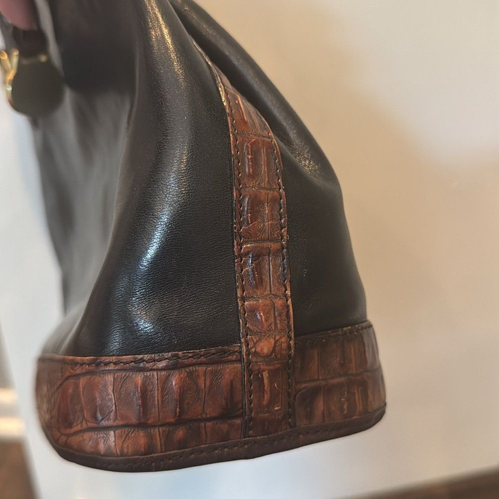 BRAHMIN Brahmin Black & Brown Alligator Texture Leather Shoulder Ba Size ONE SIZE - 6 Thumbnail