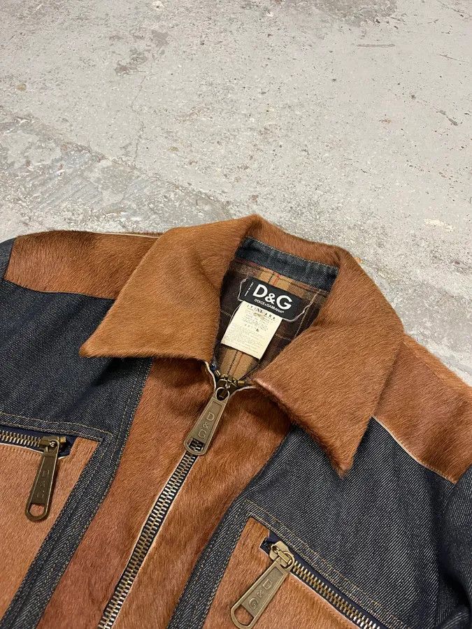 Dolce & Gabbana AW2005 Dolce & Gabbana Hybrid Blue Denim & Brown Pony Hair Jacket Size US M / EU 48-50 / 2 - 5 Thumbnail