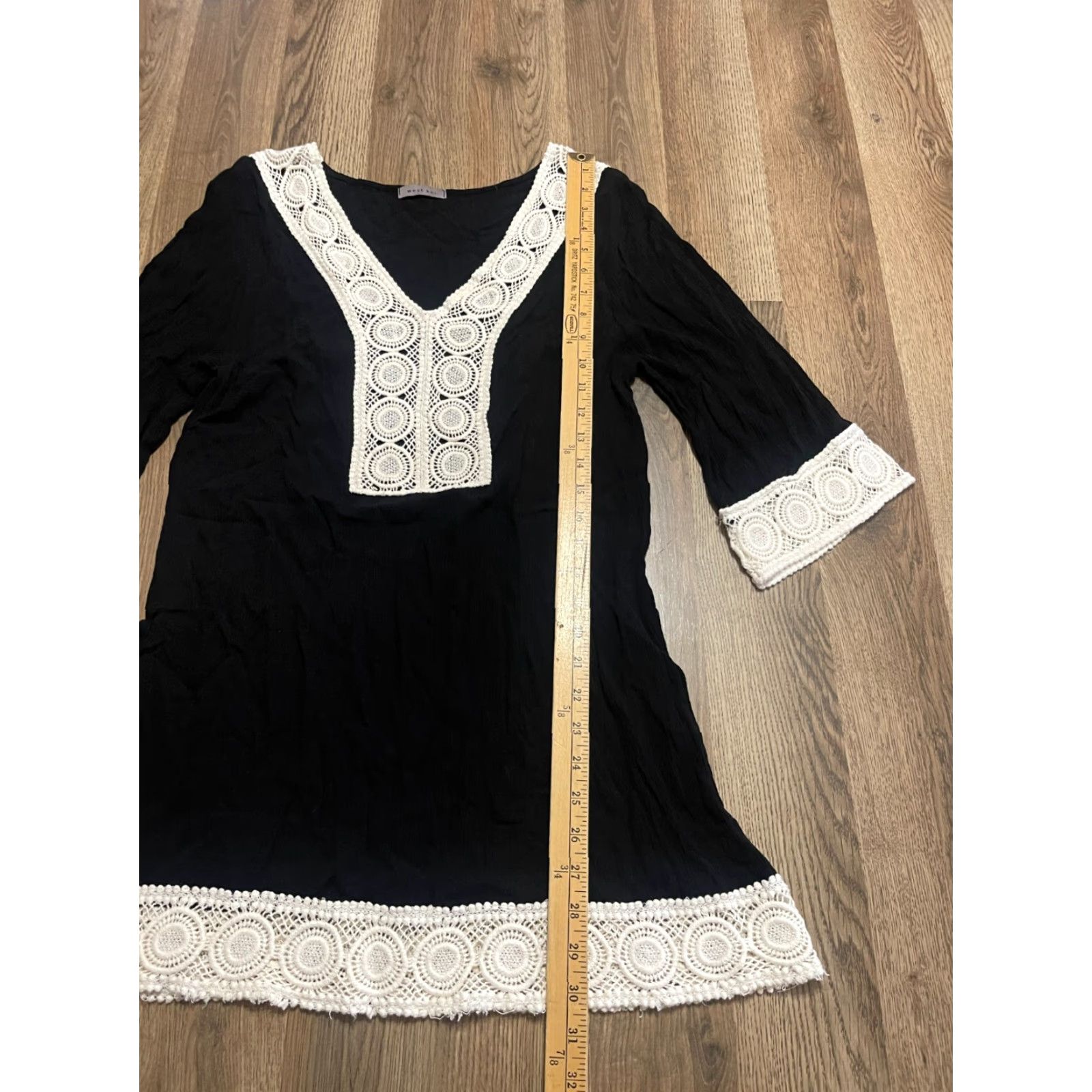 Vintage West Kei Dress Women's M Lace 3/4 Sleeve Knee Length Black White Casual Fit & Flare Dress Womens Size M / US 6-8 / IT 42-44 - 6 Thumbnail