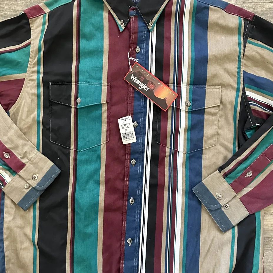 Wrangler Vintage Wrangler Brushpopper Western Striped Shirt Size US XL / EU 56 / 4 - 2 Thumbnail