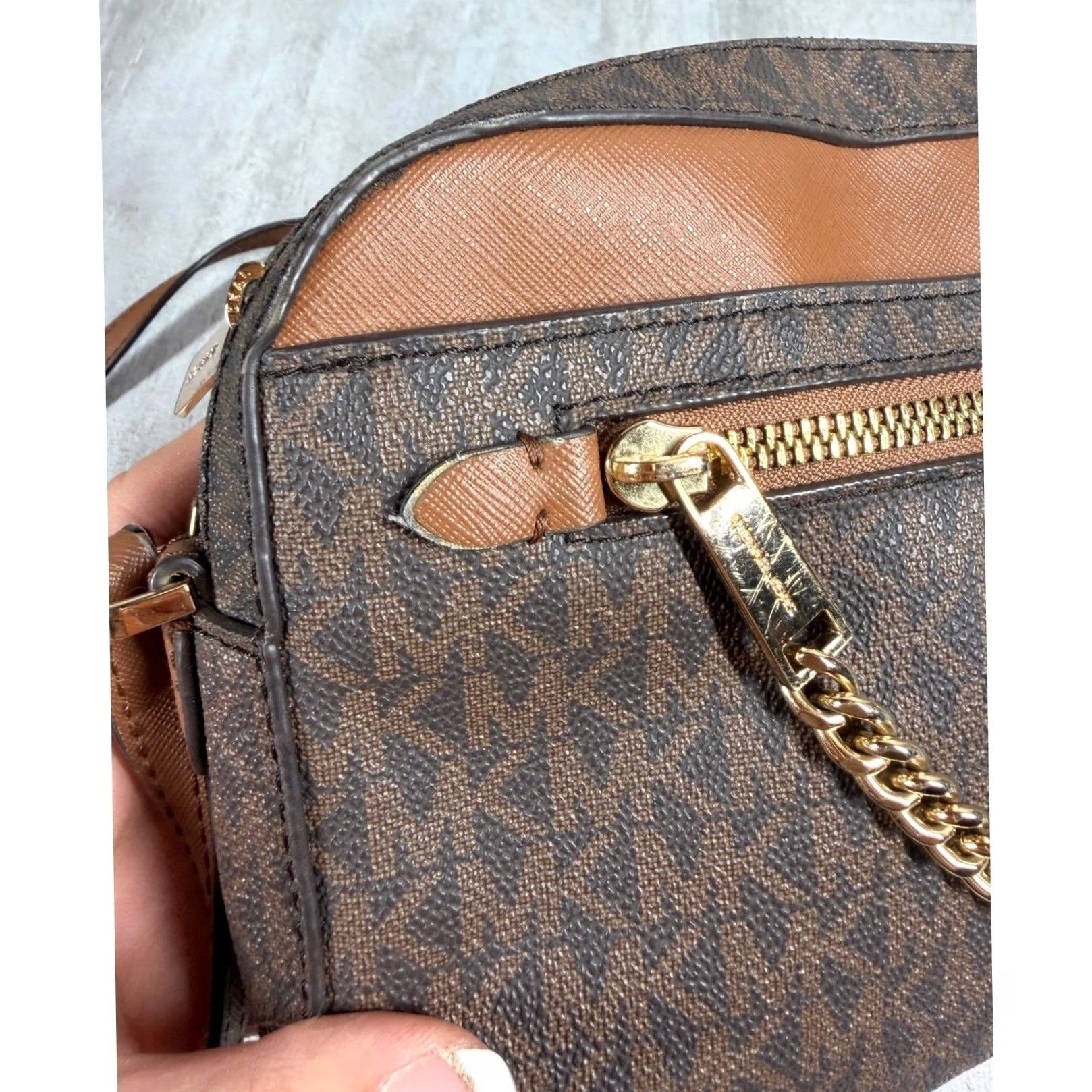Michael Kors Michael Kors Jet Set Large East West Crossbody Bag Brown Logo Canvas Leather Acorn Strap Chain Flaw Size ONE SIZE - 2 Thumbnail