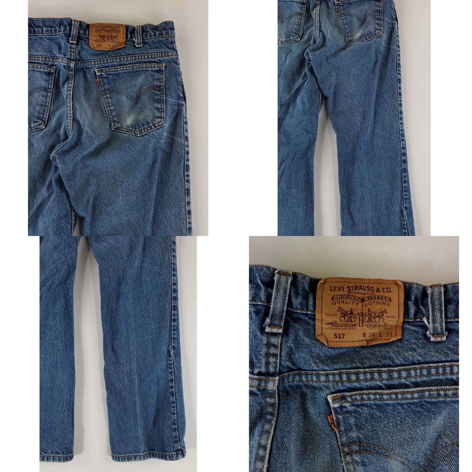 Levi's VINTAGE Levi's 517 VTG 90s Jeans Blue Whiskering Orange Tab Mens 34x31 33x30 Actual Bootcut Mens Blue 517 VTG 90s Jeans Size US 33 - 9 Thumbnail