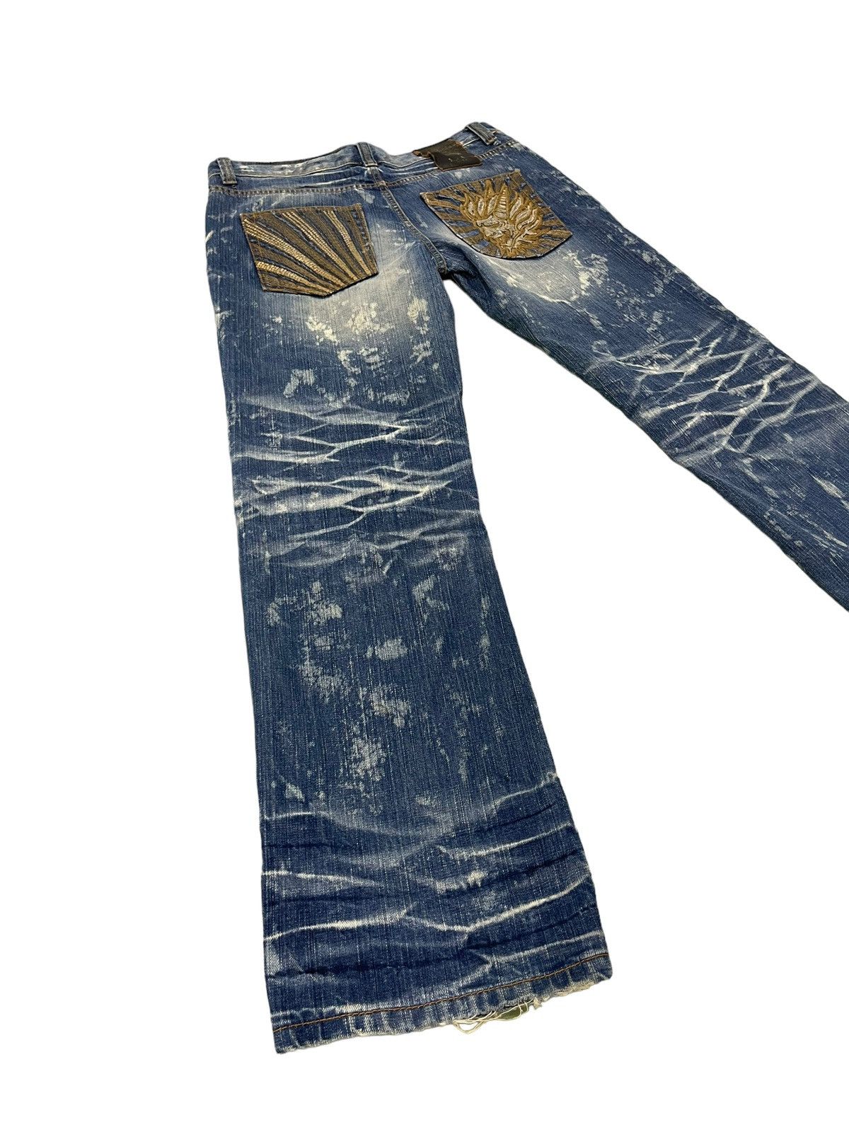 Japanese Brand Distress Thrash Acid Wash Oniarai Denim Regular Fit 7🟦4 Size US 35 - 14 Thumbnail