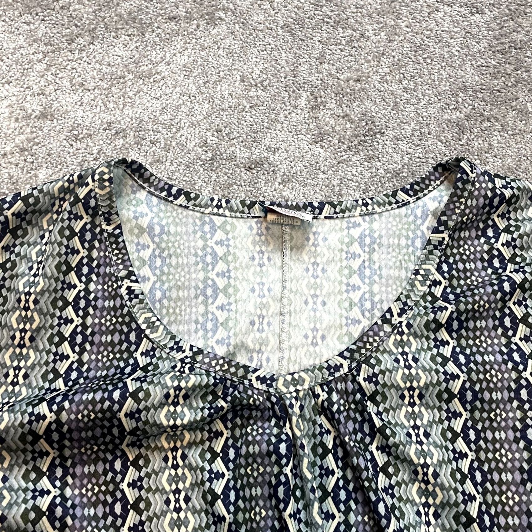 Vintage Only Necessities Blouse Shirt womens 1X Blue Gray Geometric Stretch Long Sleeve Size XL / US 12-14 / IT 48-50 - 2 Thumbnail