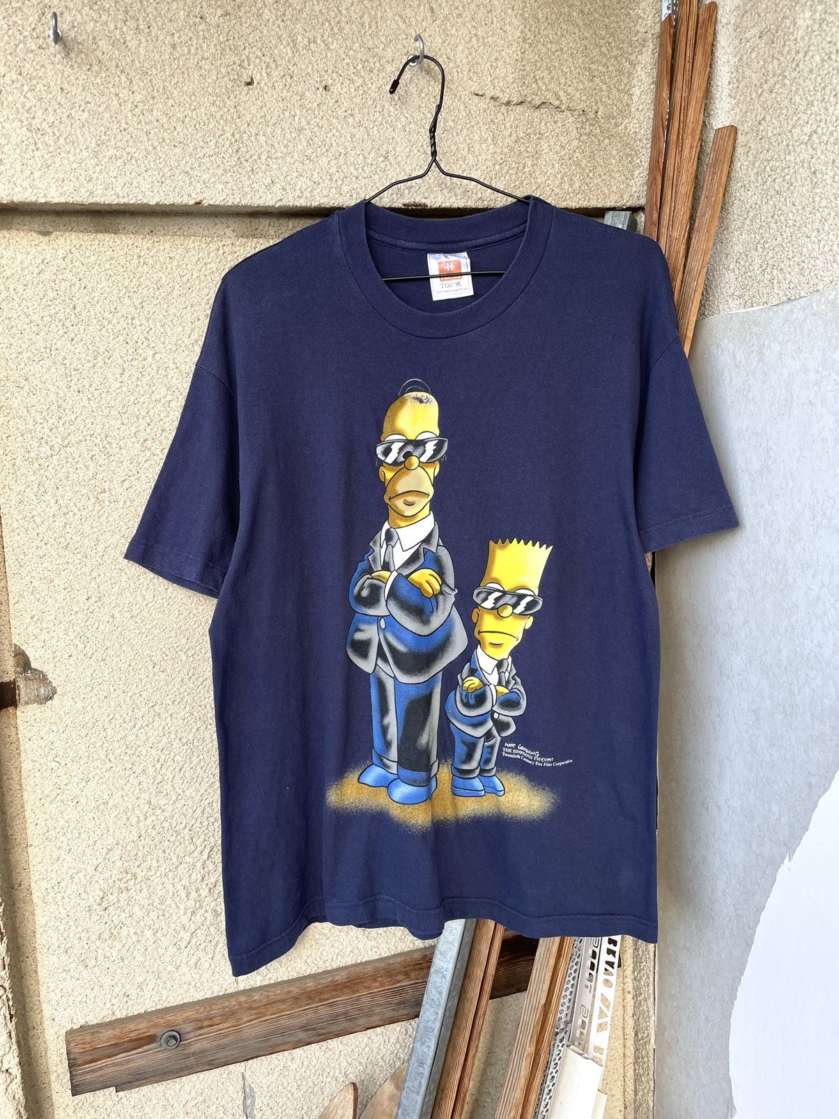 Vintage 90s The Simpsons Homer Bart Man In Black FBI T-Shirt